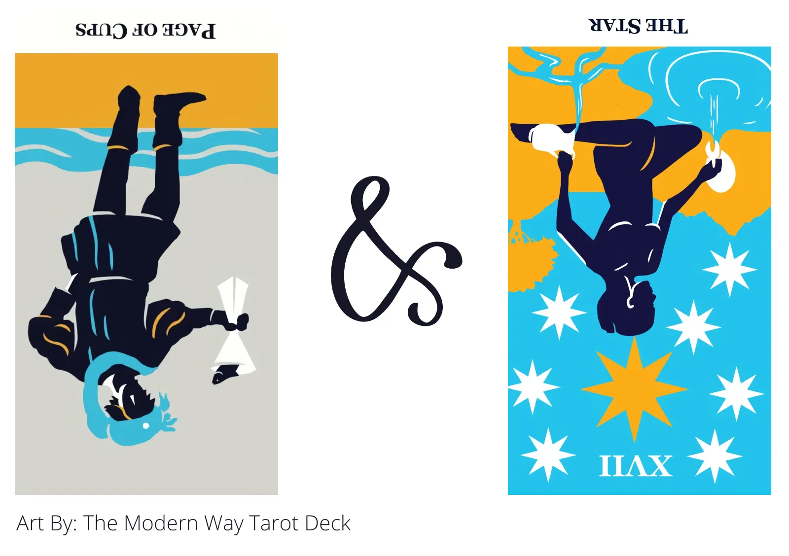 page of cups reversed and the star reversed tarot cards together