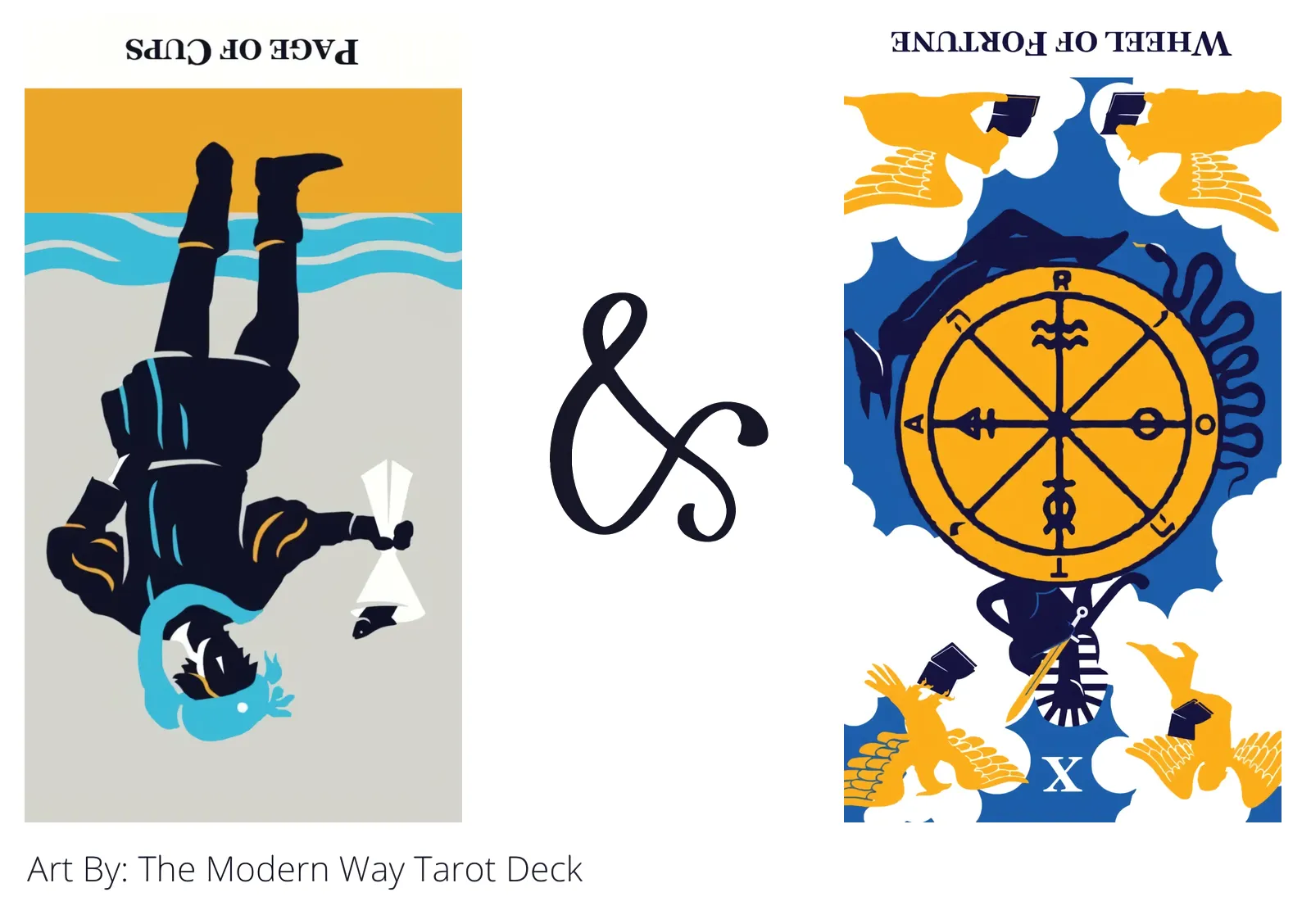 page of cups reversed and wheel of fortune reversed tarot cards together
