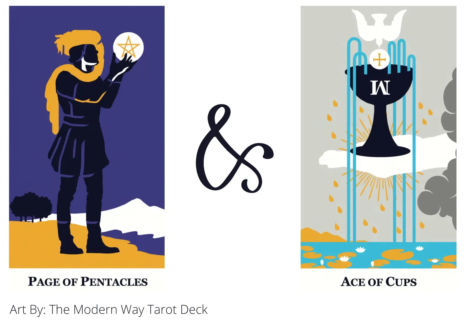 page of pentacles and ace of cups tarot cards together