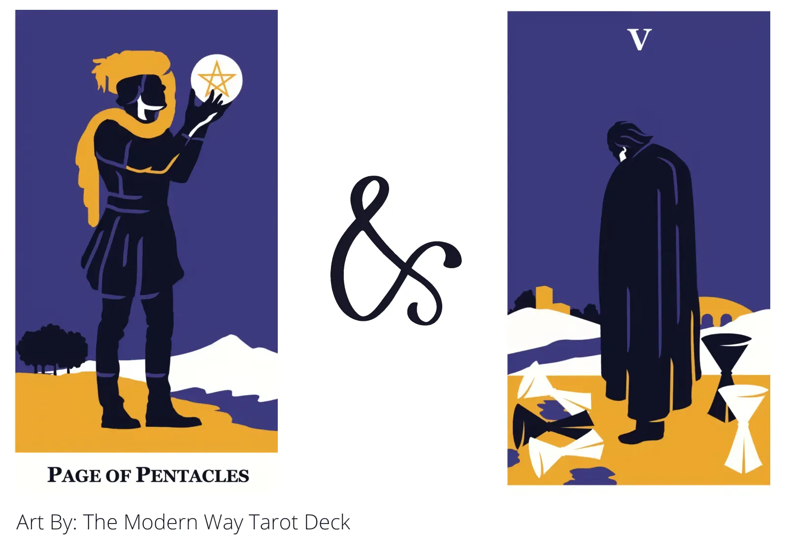 page of pentacles and five of cups tarot cards together