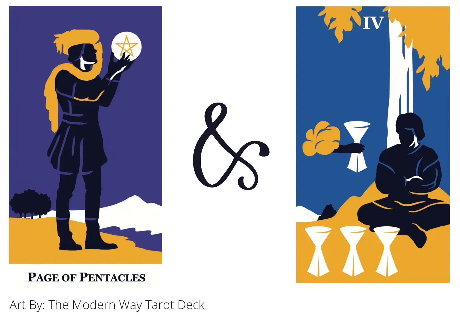 page of pentacles and four of cups tarot cards together