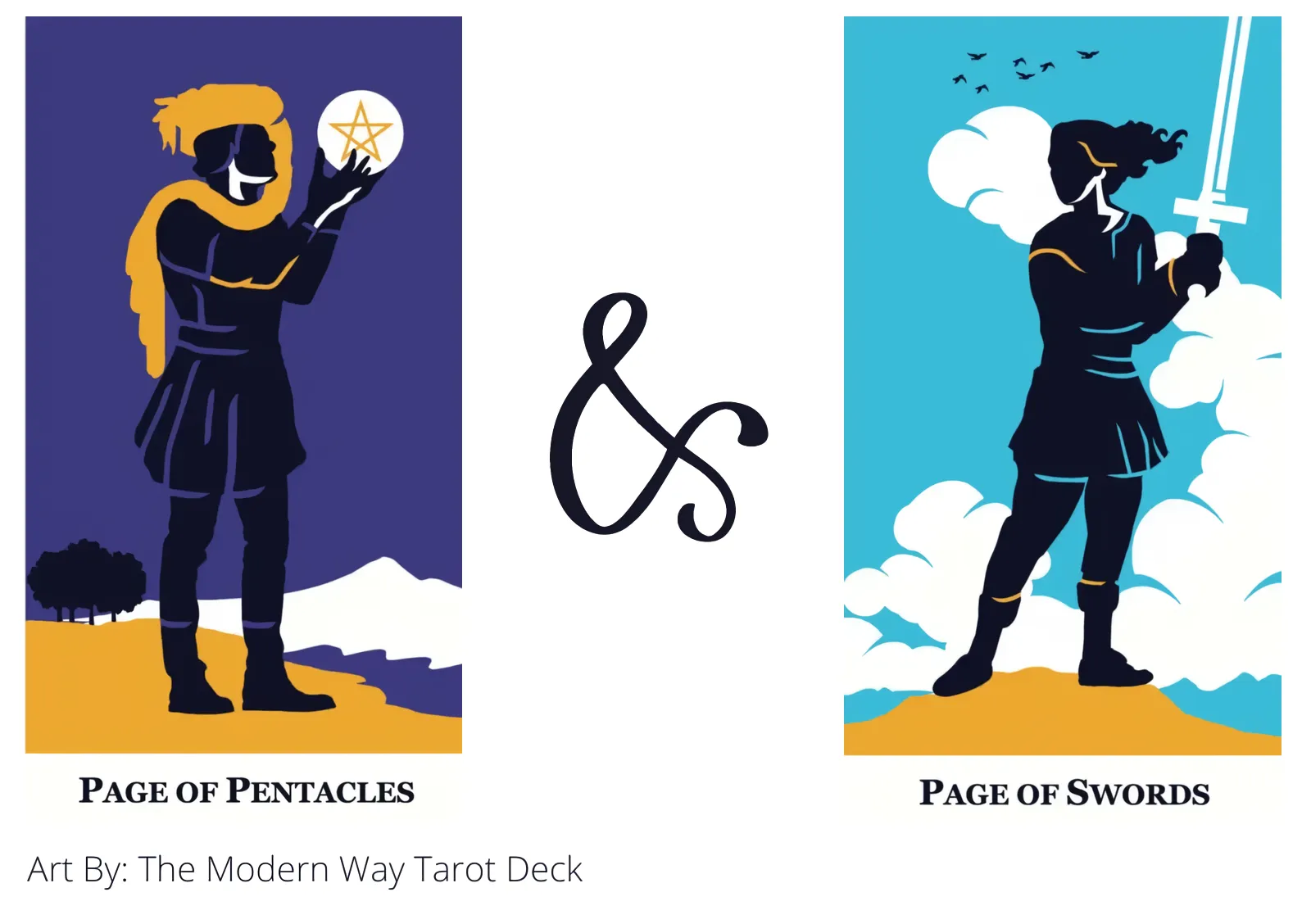 page of pentacles and page of swords tarot cards together
