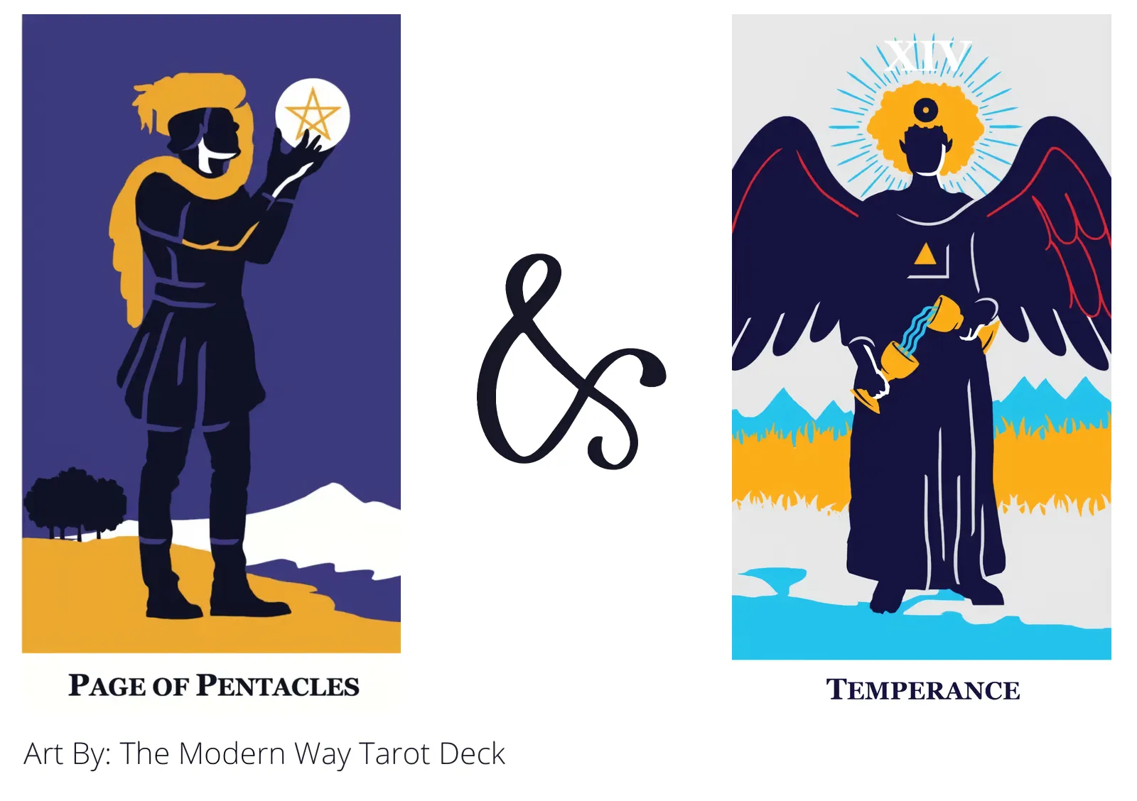 page of pentacles and temperance tarot cards together