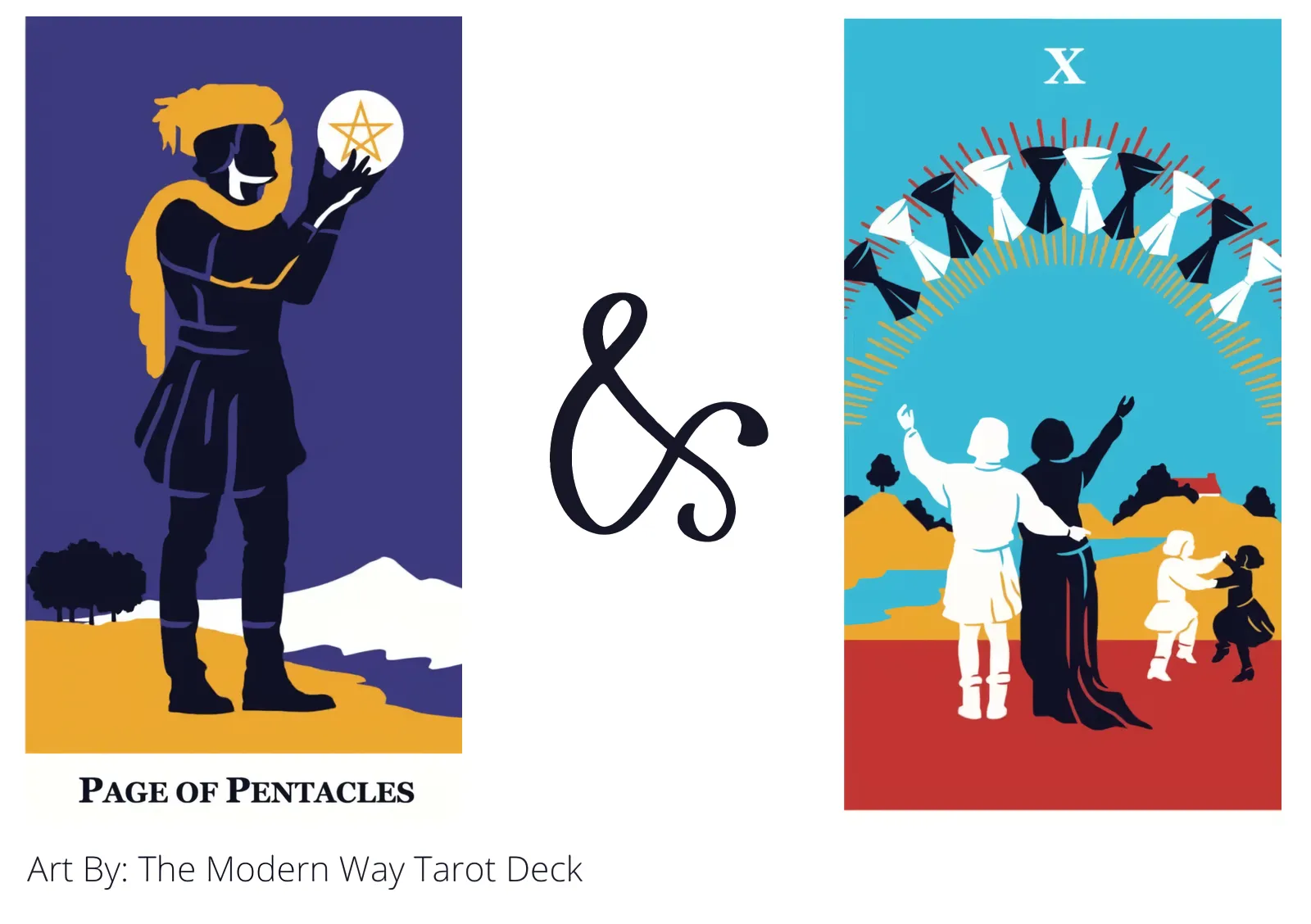 page of pentacles and ten of cups tarot cards together