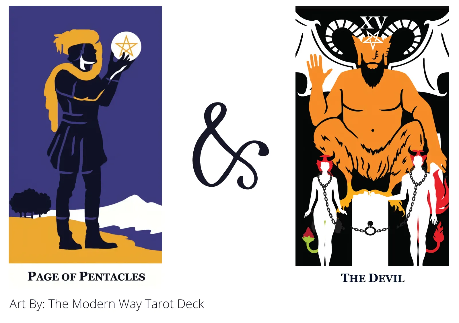 page of pentacles and the devil tarot cards together