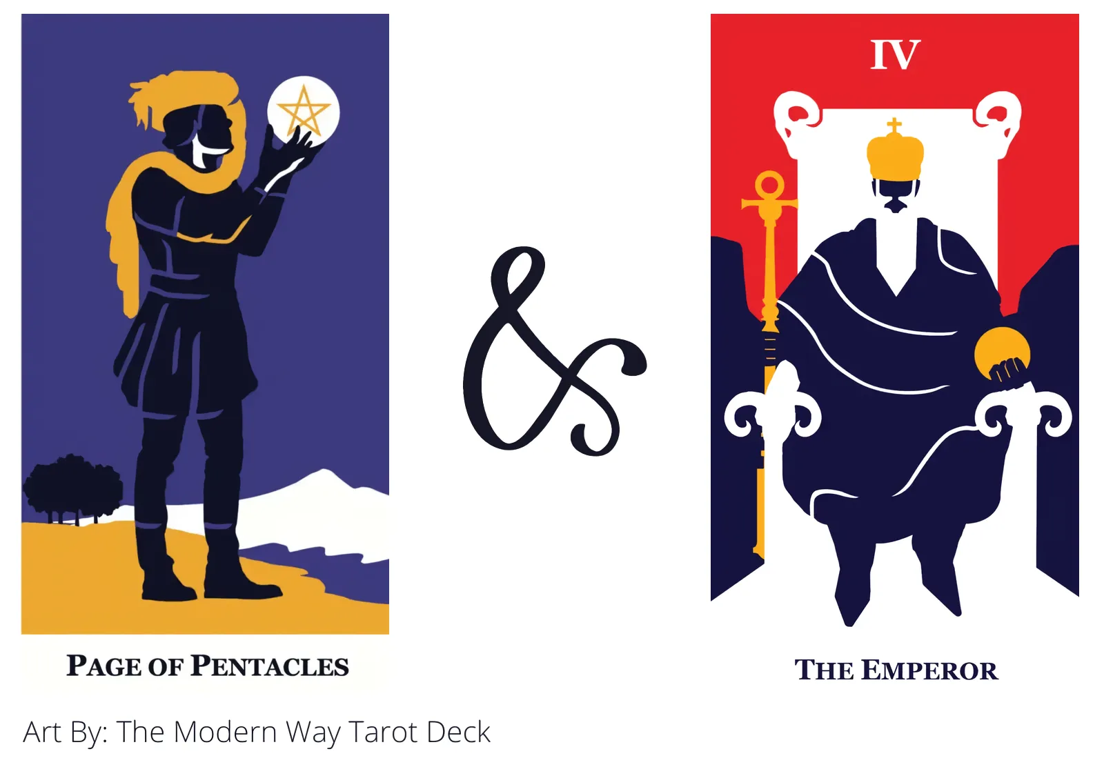 page of pentacles and the emperor tarot cards together