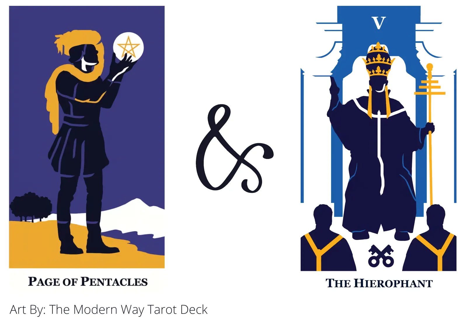 page of pentacles and the hierophant tarot cards together