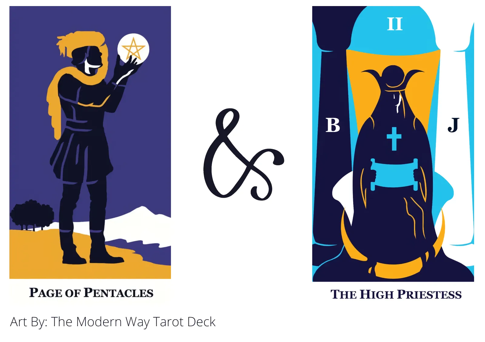 page of pentacles and the high priestess tarot cards together