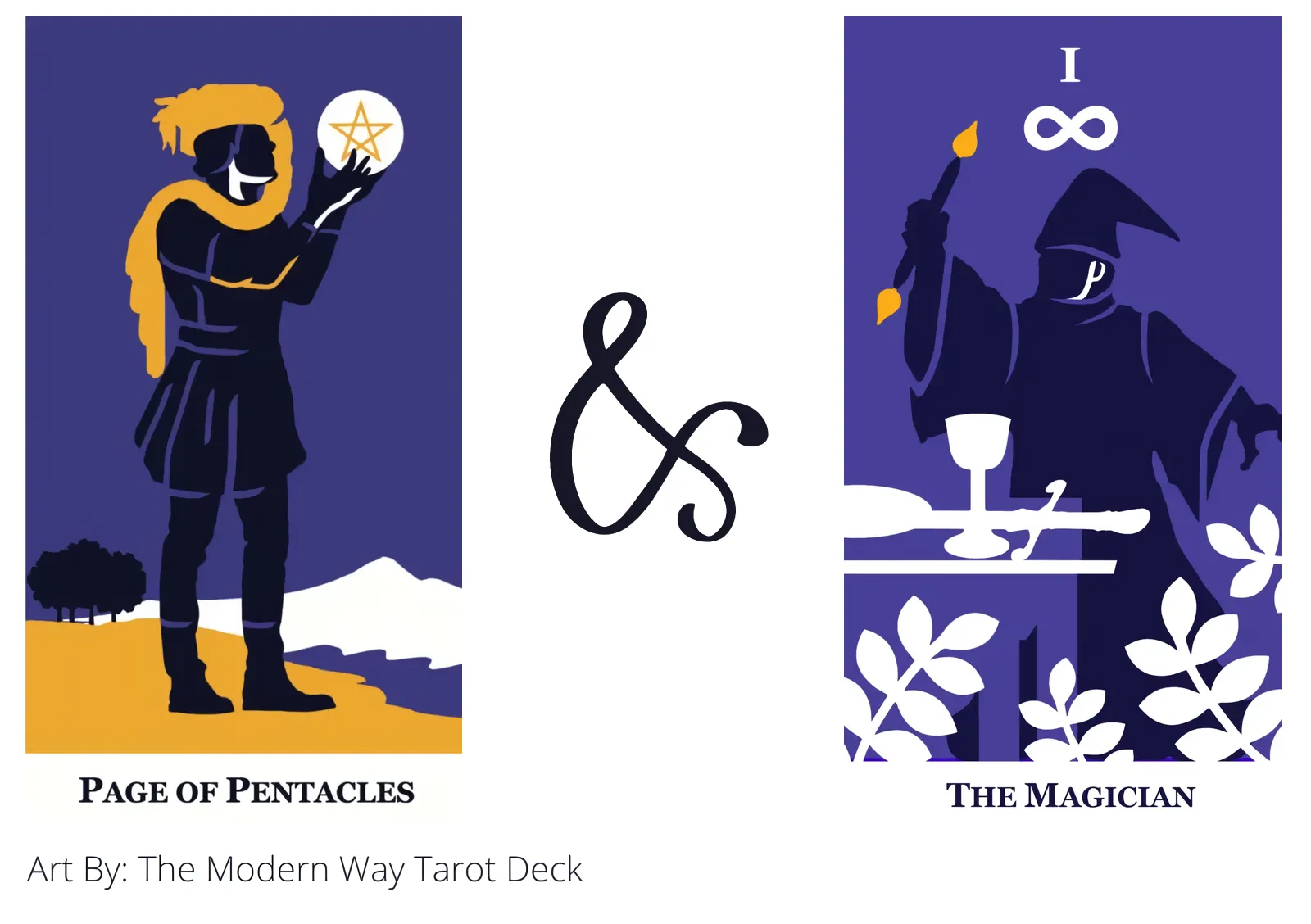 page of pentacles and the magician tarot cards together