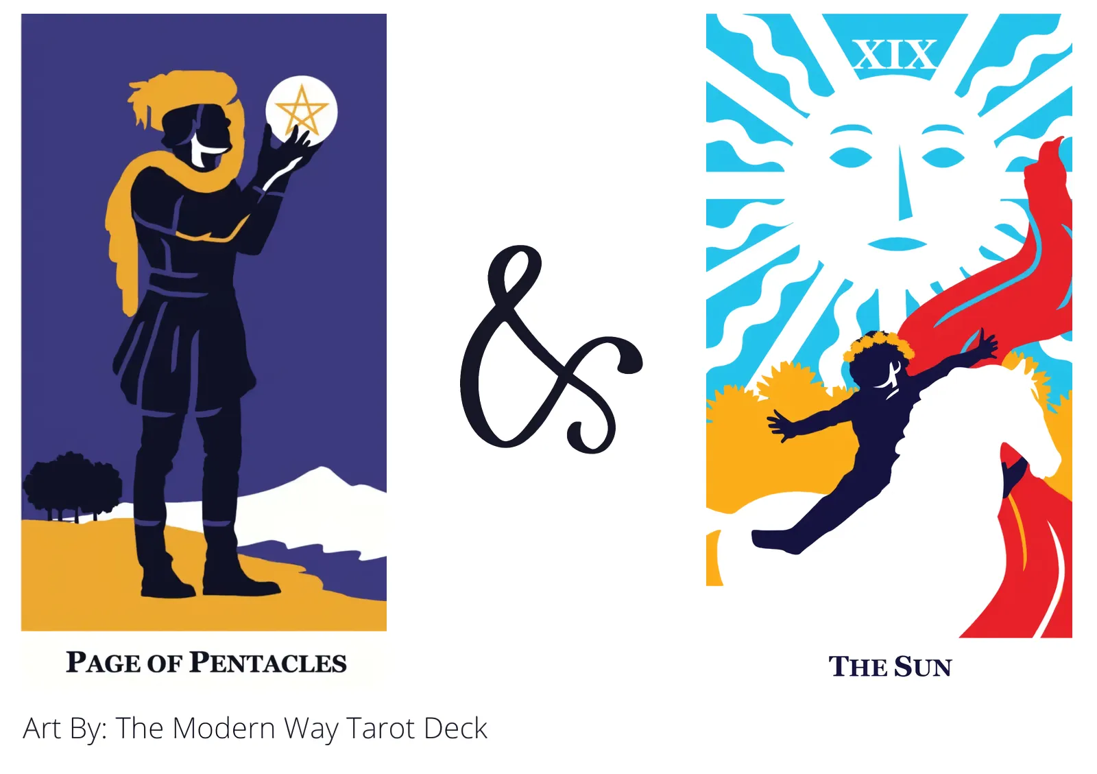 page of pentacles and the sun tarot cards together