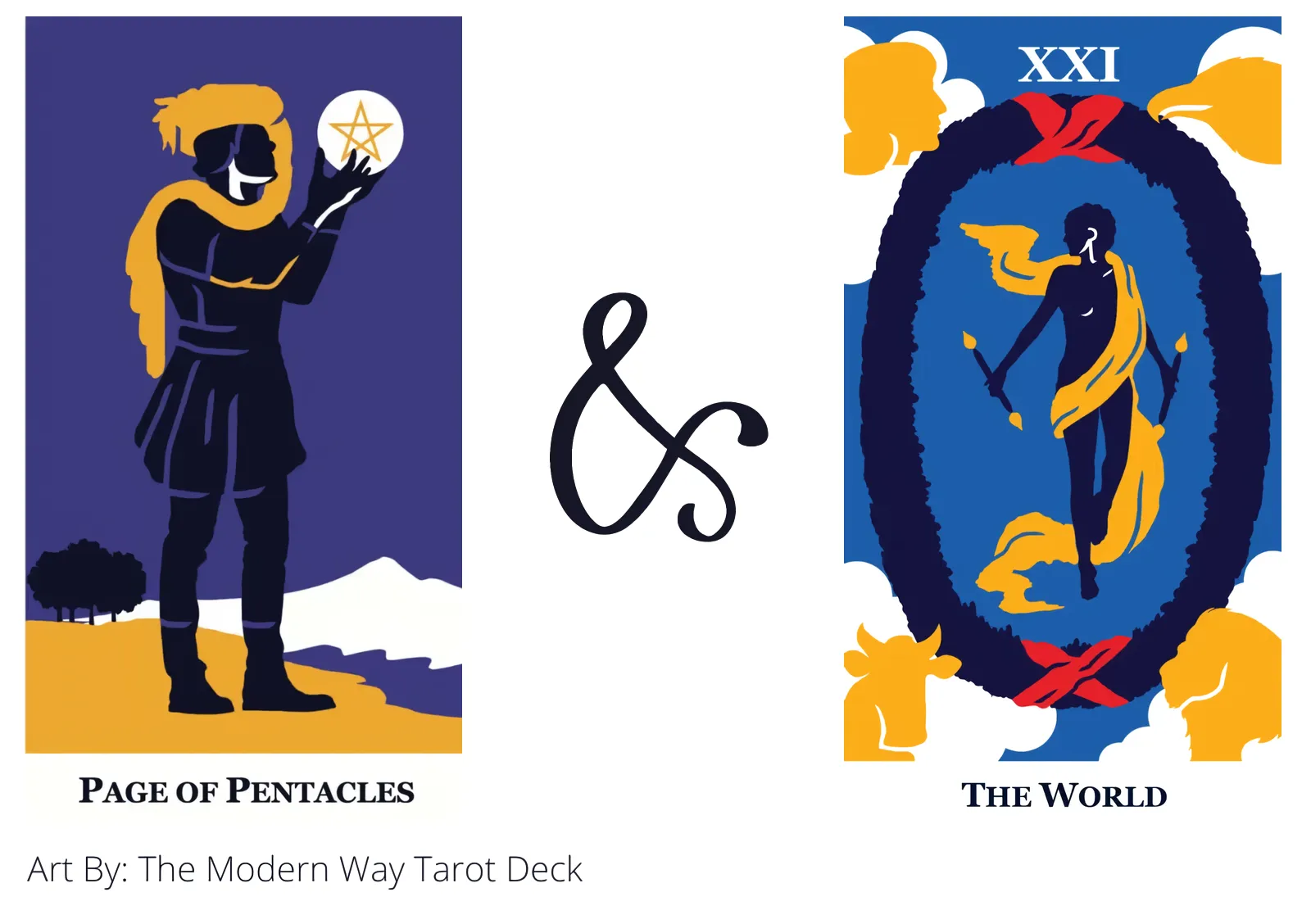 page of pentacles and the world tarot cards together