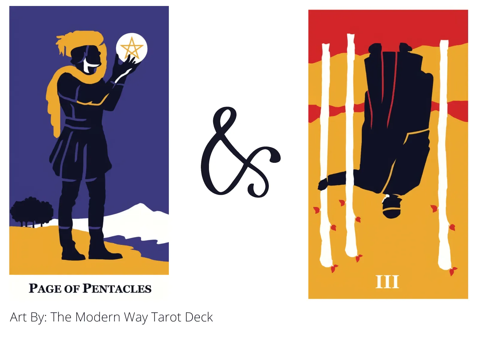 page of pentacles and three of wands reversed tarot cards together