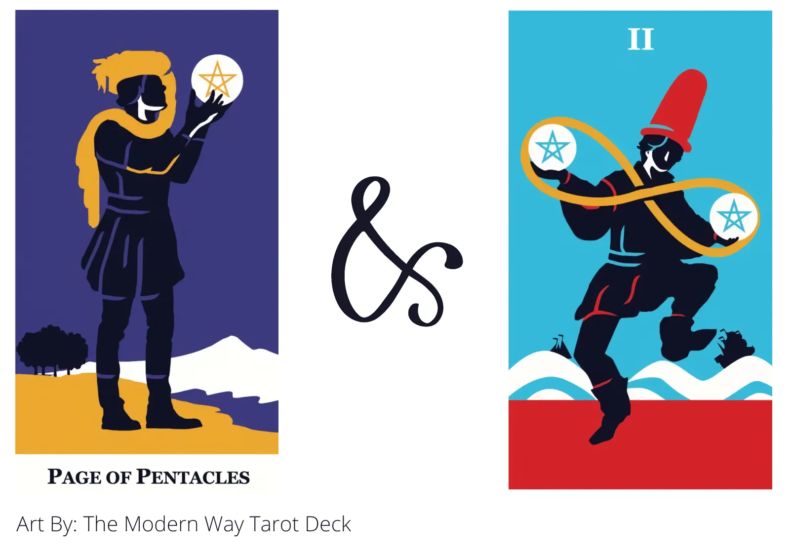 page of pentacles and two of pentacles tarot cards together