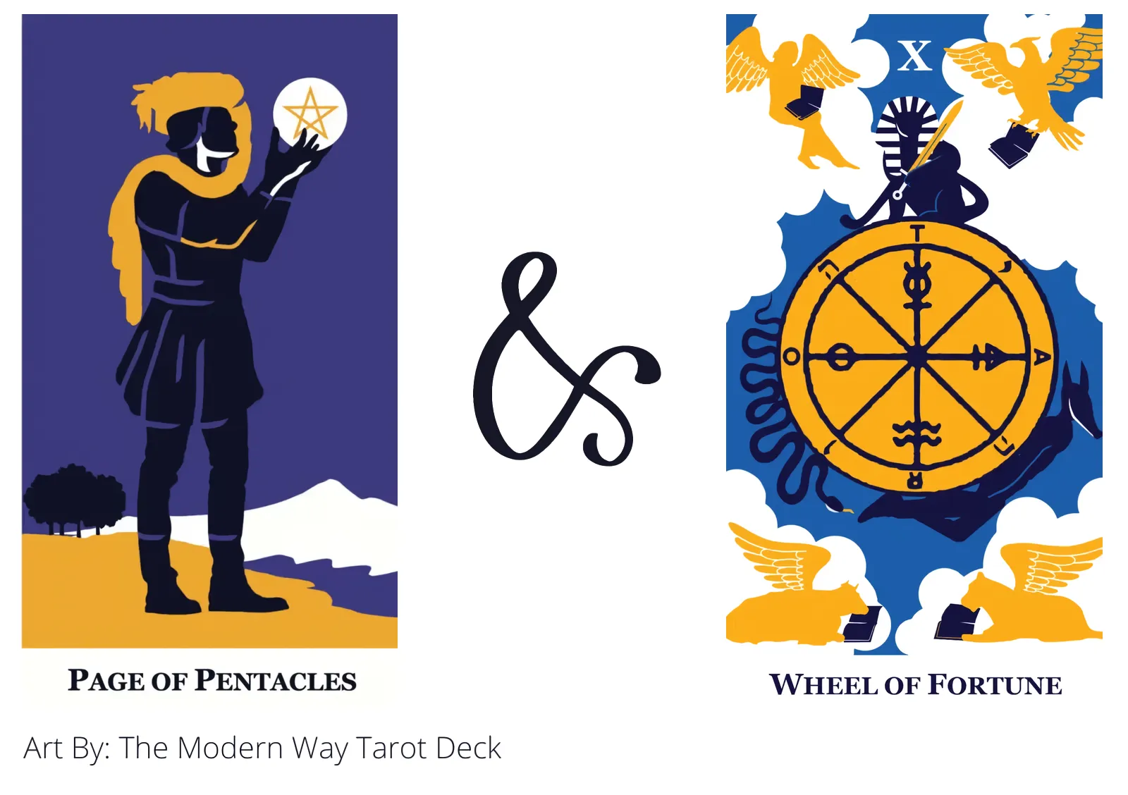 page of pentacles and wheel of fortune tarot cards together