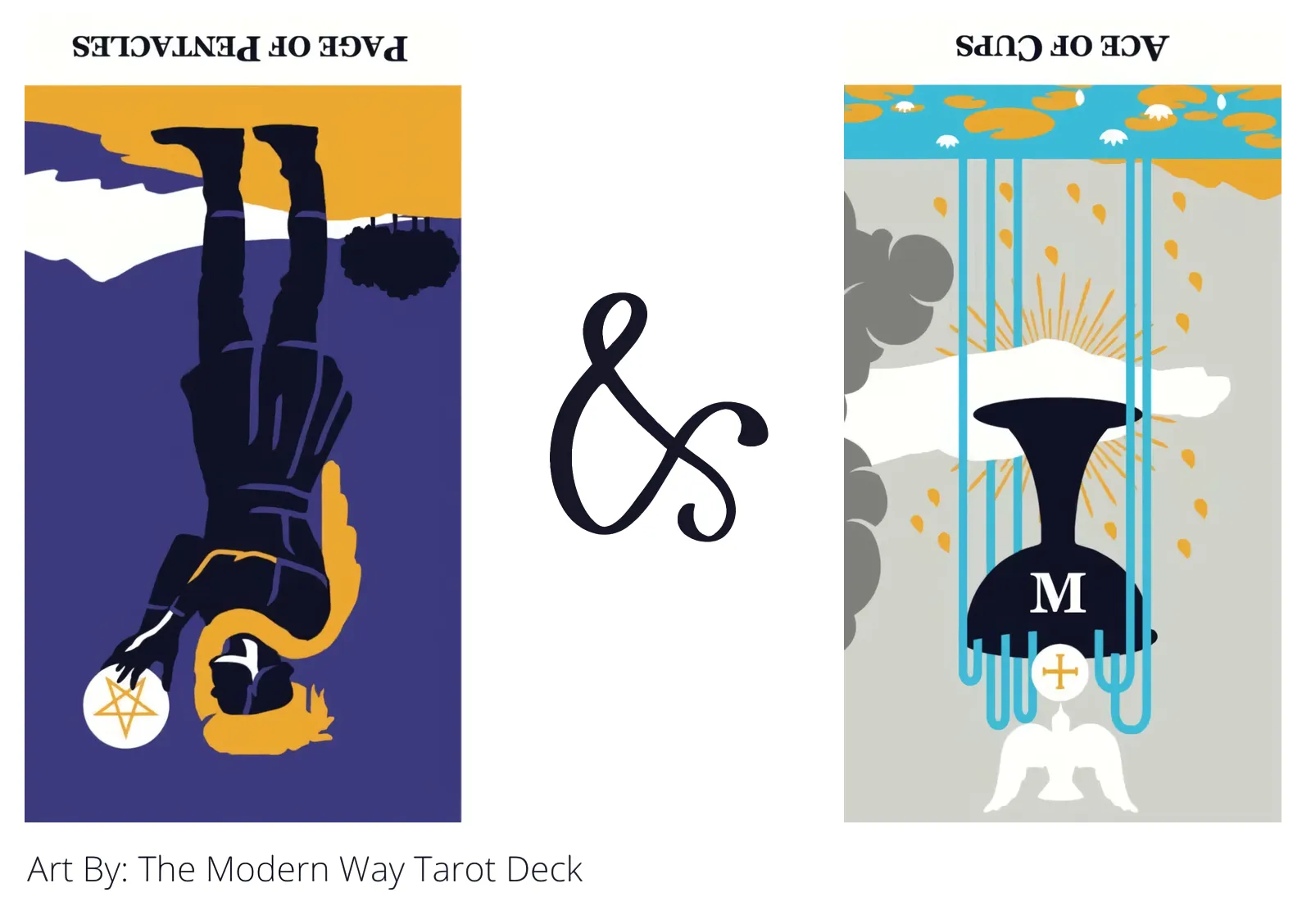 page of pentacles reversed and ace of cups reversed tarot cards together