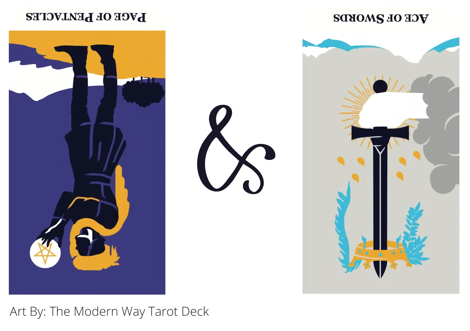 page of pentacles reversed and ace of swords reversed tarot cards together