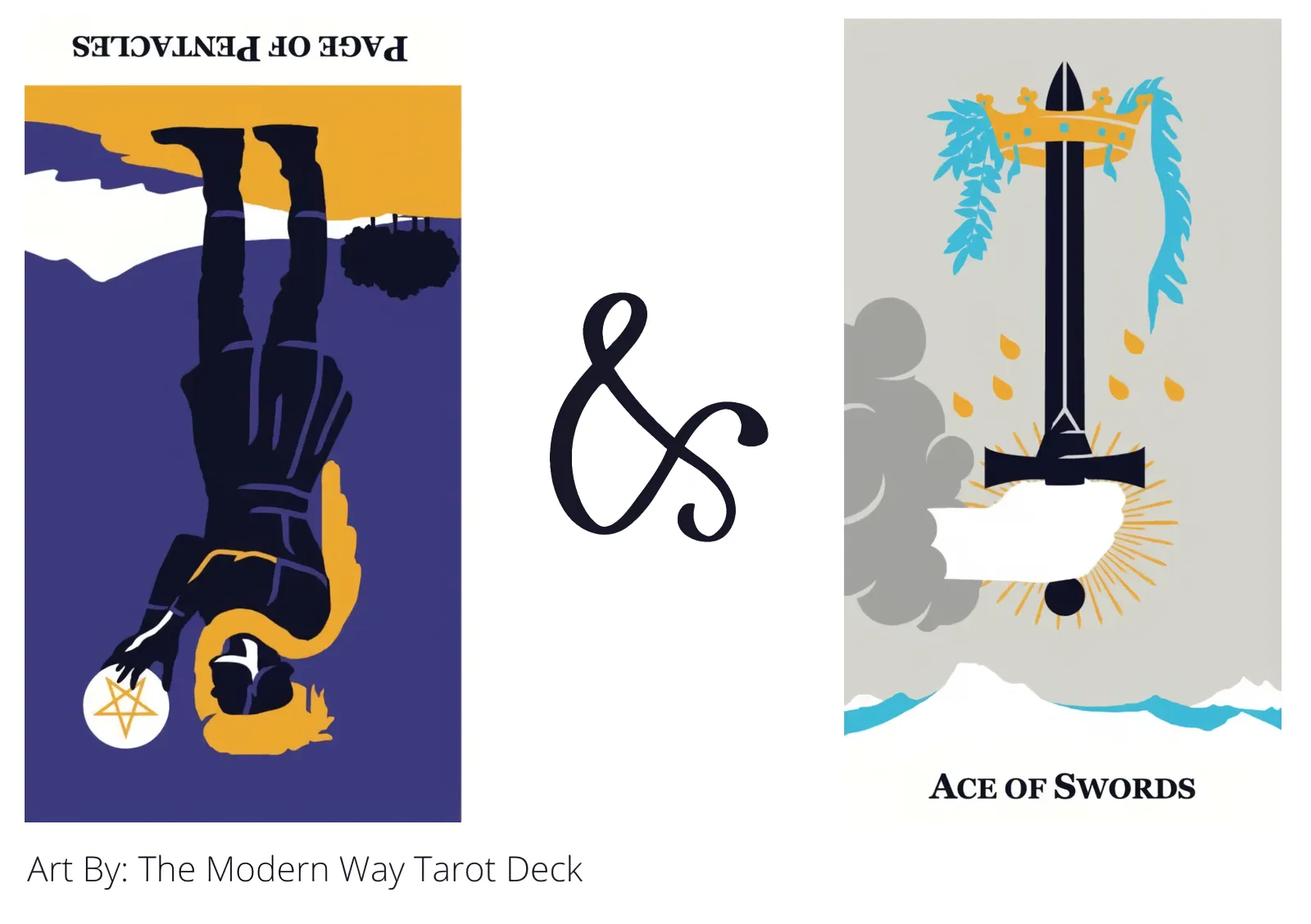 page of pentacles reversed and ace of swords tarot cards together