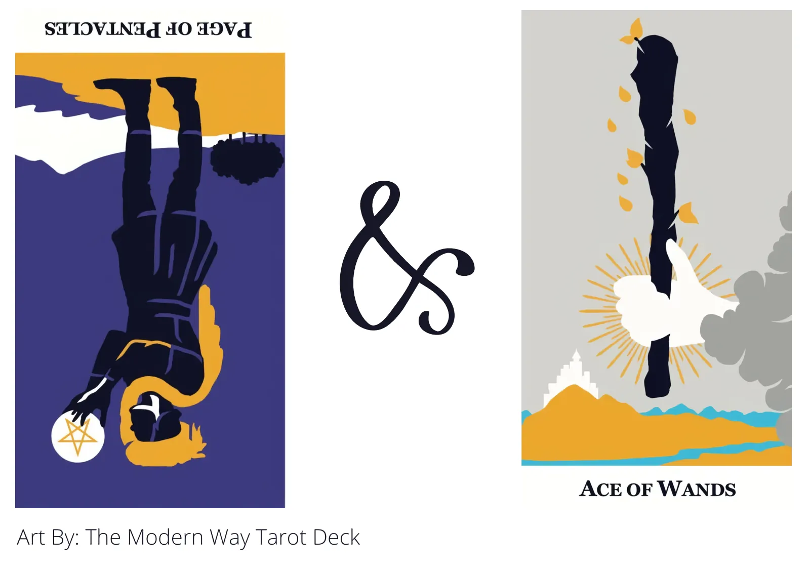 page of pentacles reversed and ace of wands tarot cards together