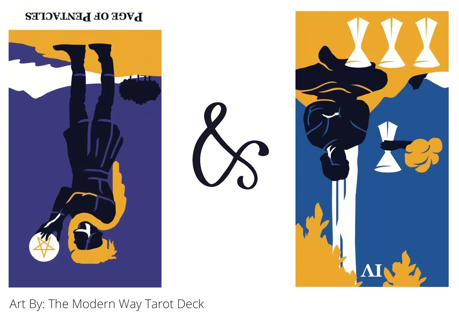 page of pentacles reversed and four of cups reversed tarot cards together