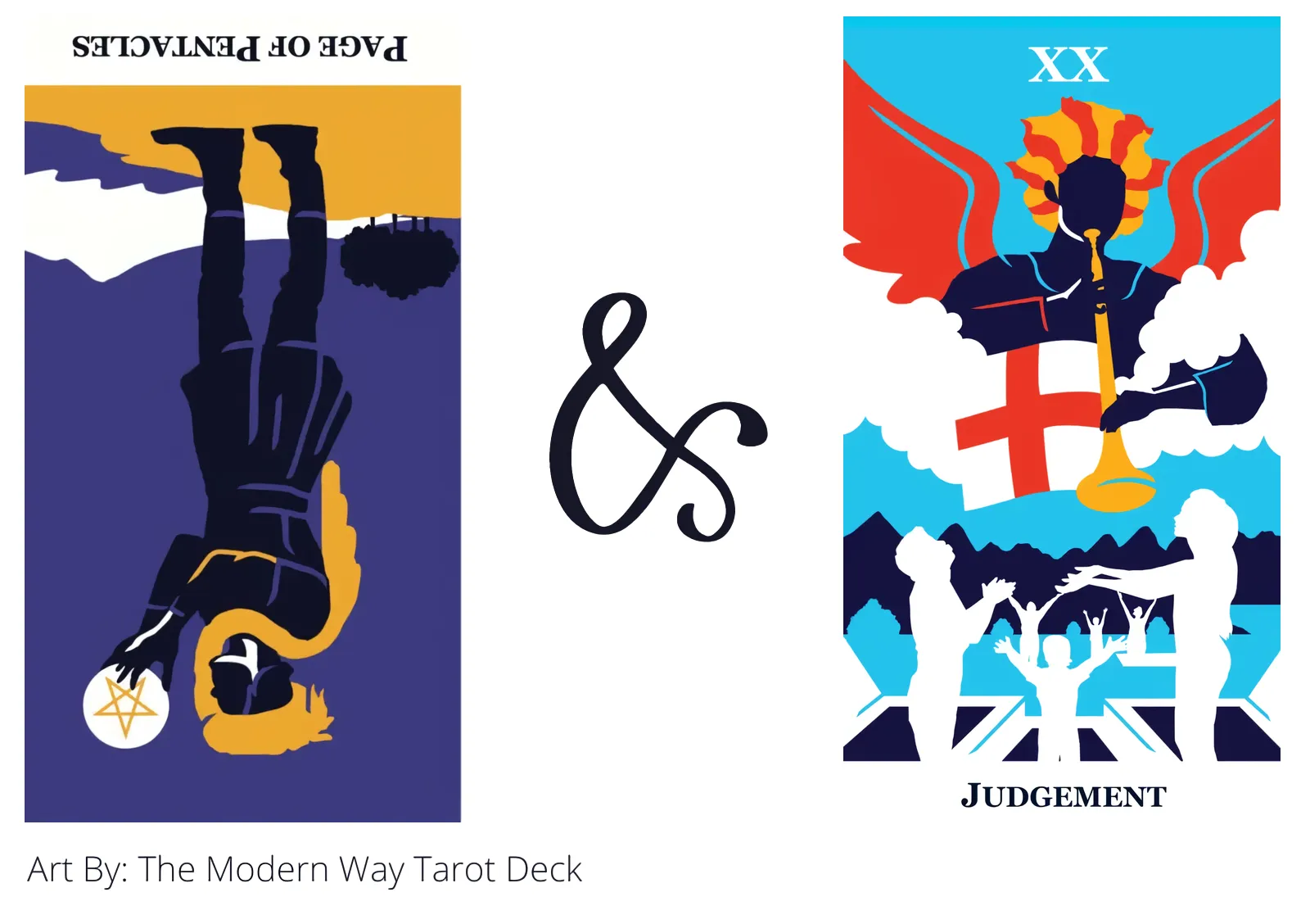 page of pentacles reversed and judgement tarot cards together