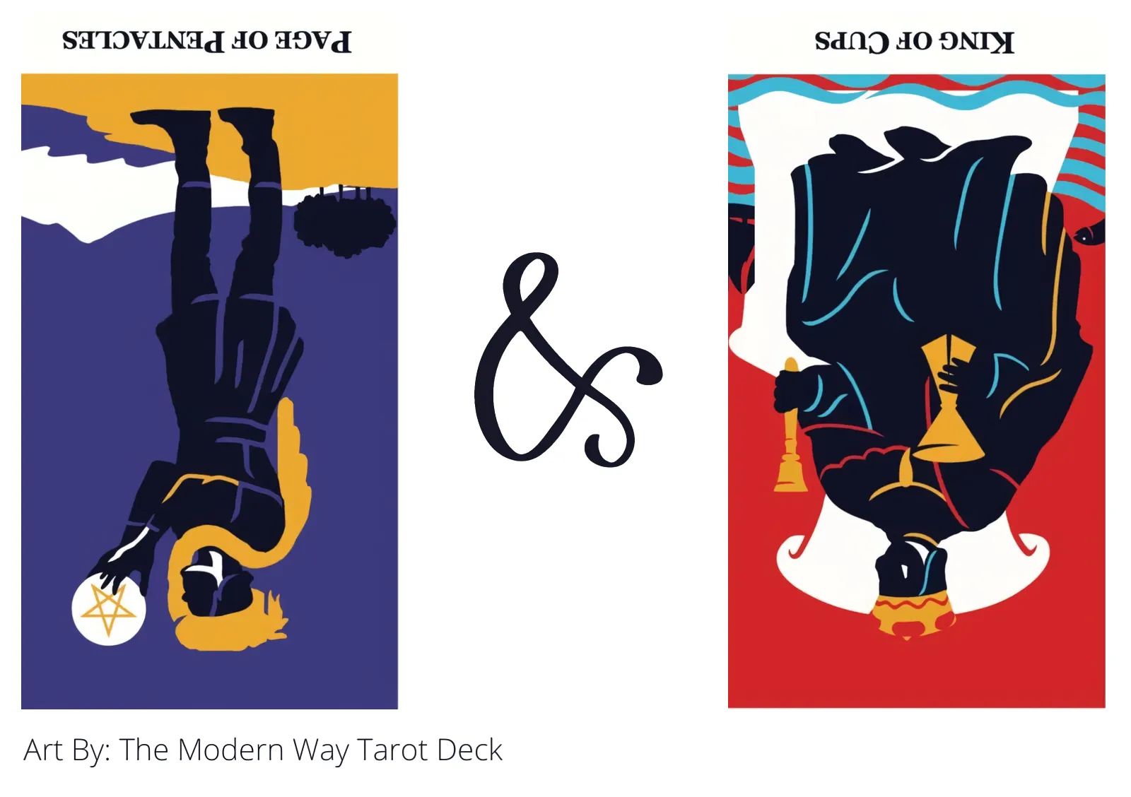 page of pentacles reversed and king of cups reversed tarot cards together