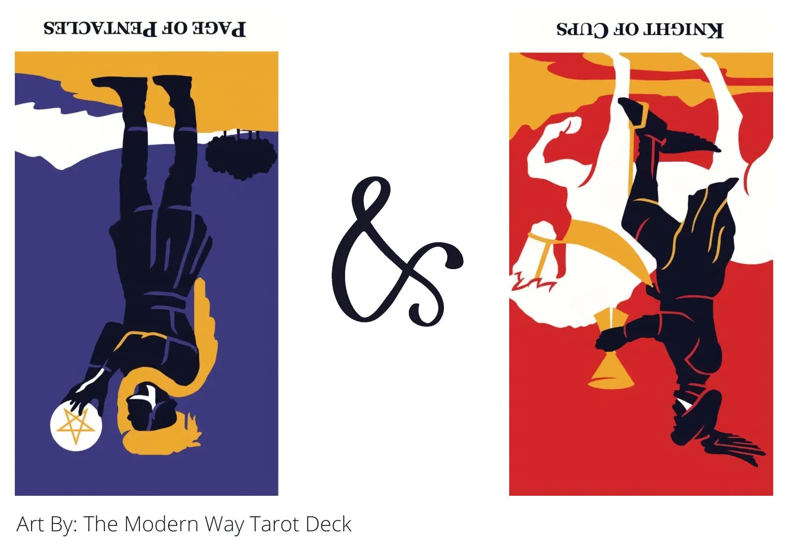 page of pentacles reversed and knight of cups reversed tarot cards together