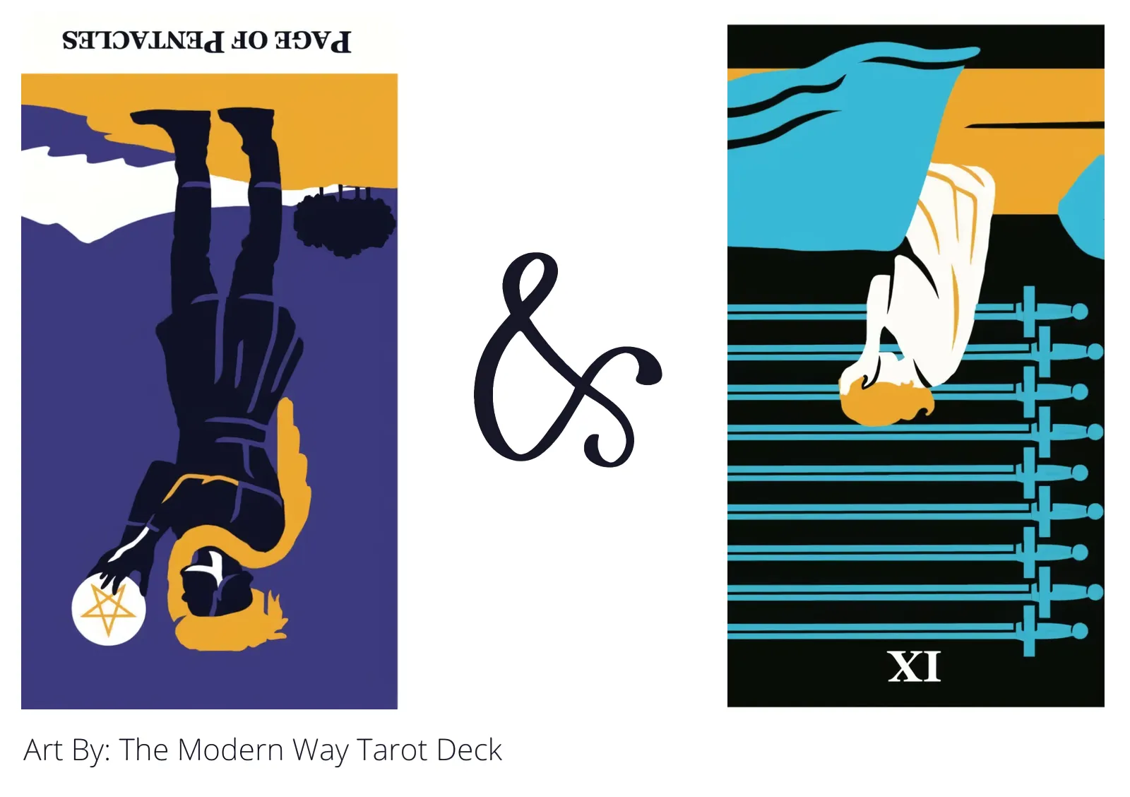 page of pentacles reversed and nine of swords reversed tarot cards together