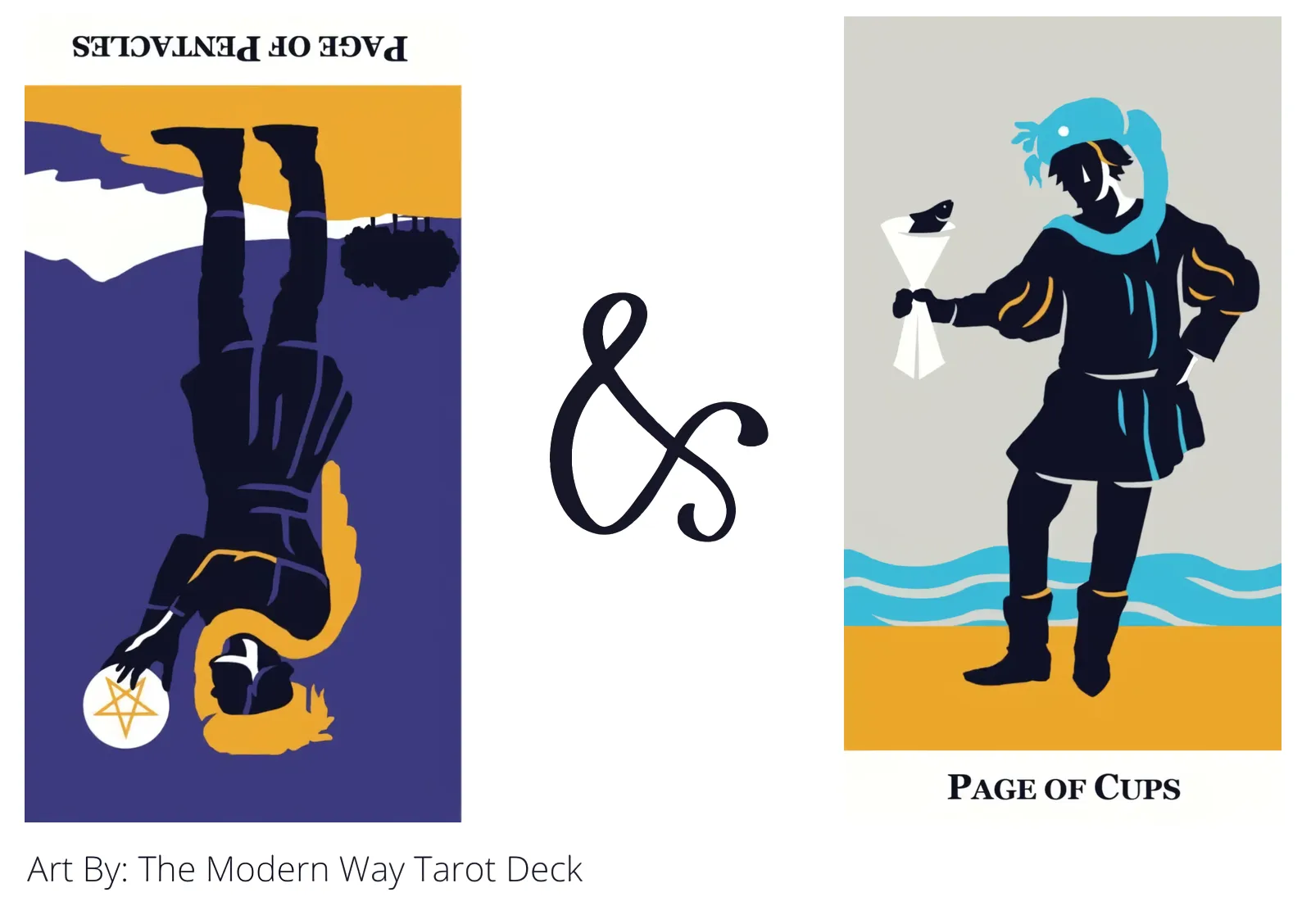 page of pentacles reversed and page of cups tarot cards together