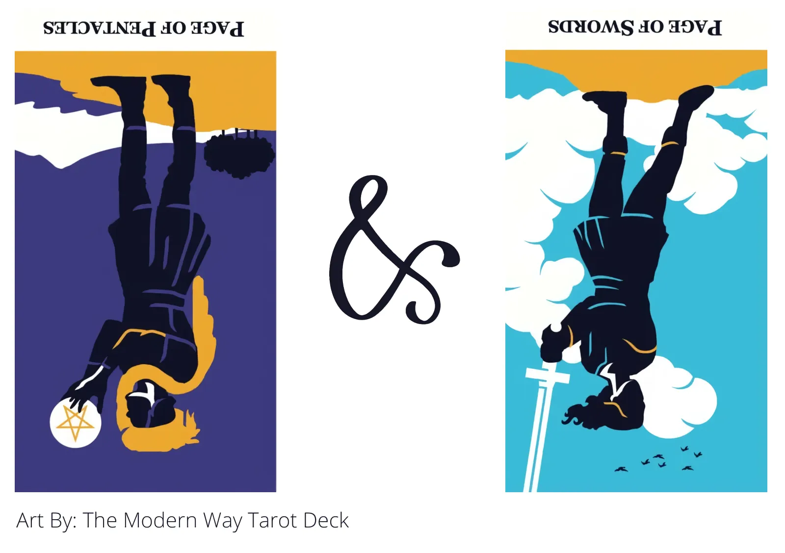 page of pentacles reversed and page of swords reversed tarot cards together