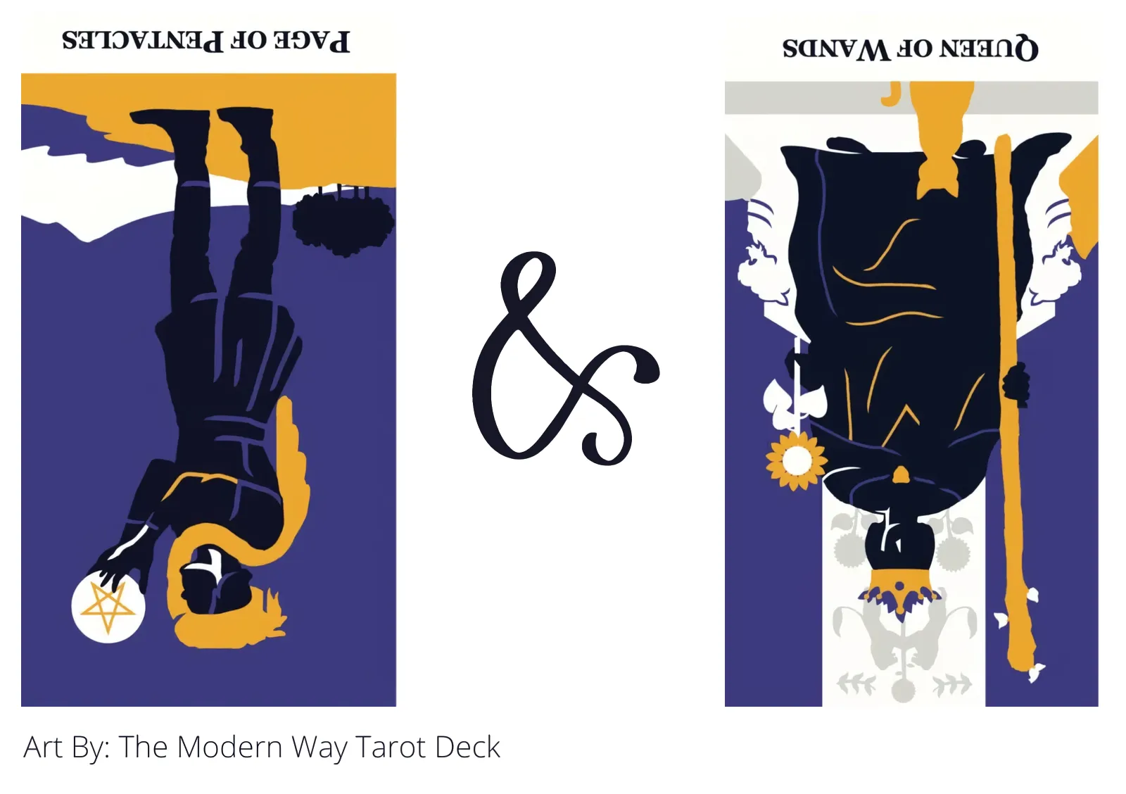 page of pentacles reversed and queen of wands reversed tarot cards together