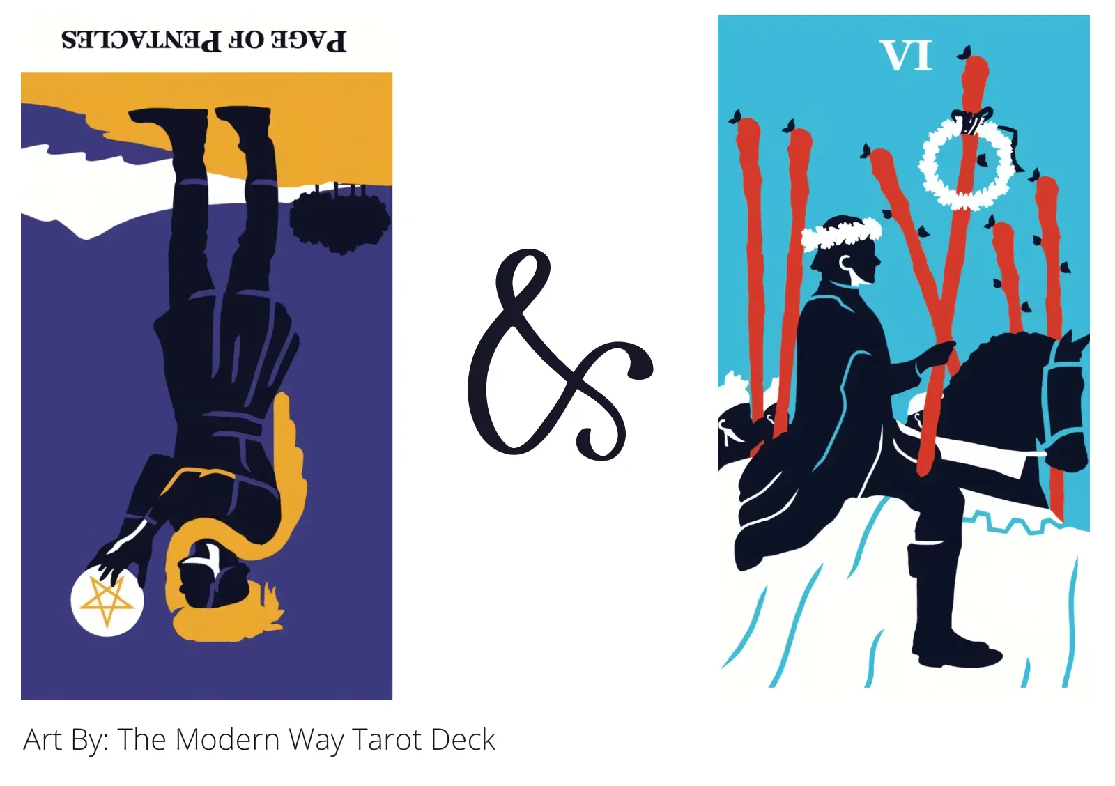 page of pentacles reversed and six of wands tarot cards together