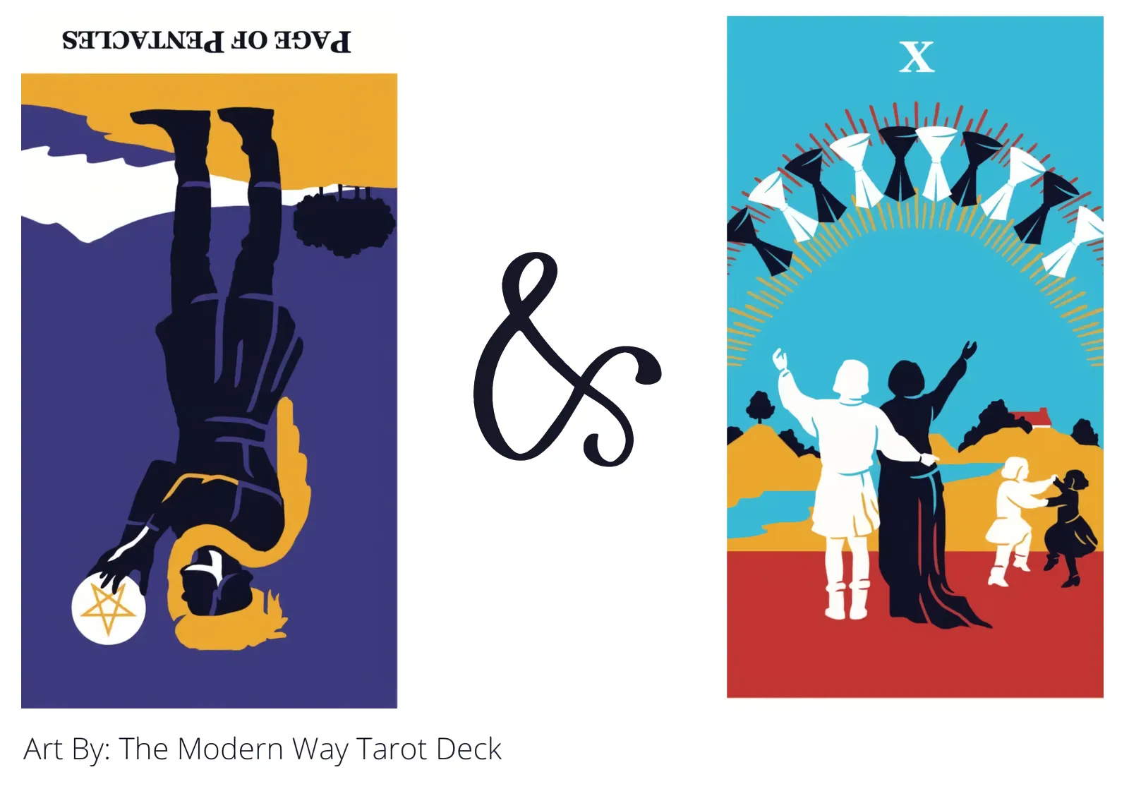 page of pentacles reversed and ten of cups tarot cards together