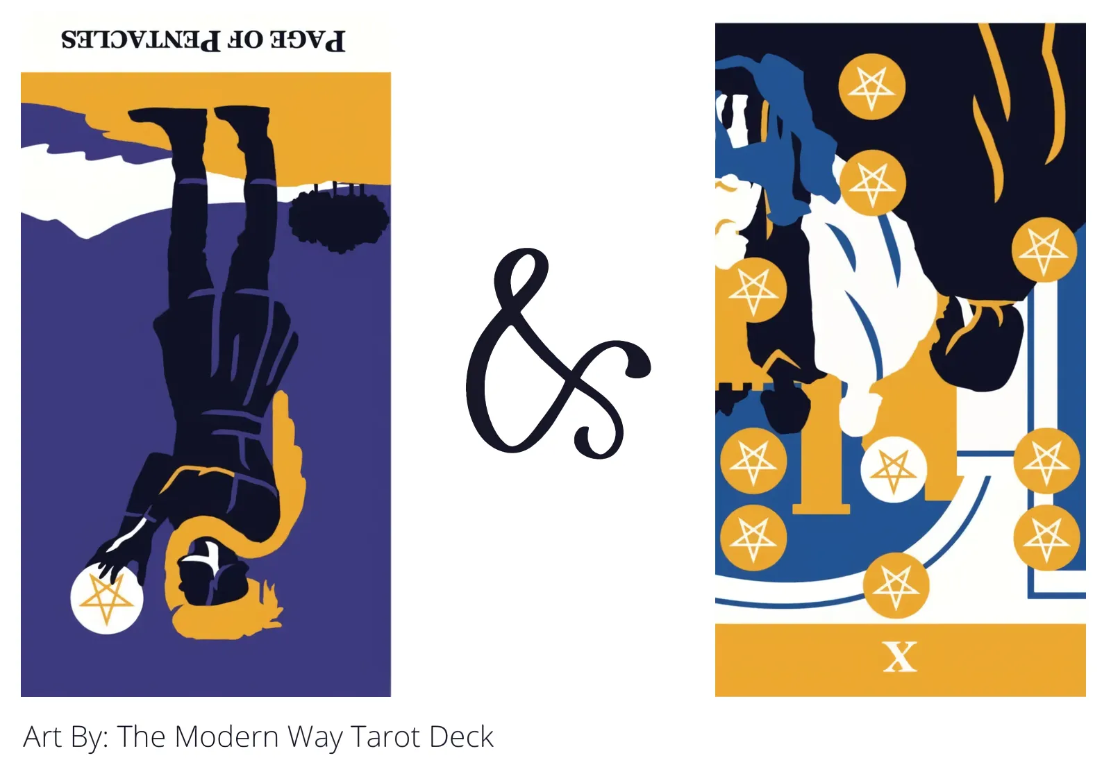 page of pentacles reversed and ten of pentacles reversed tarot cards together