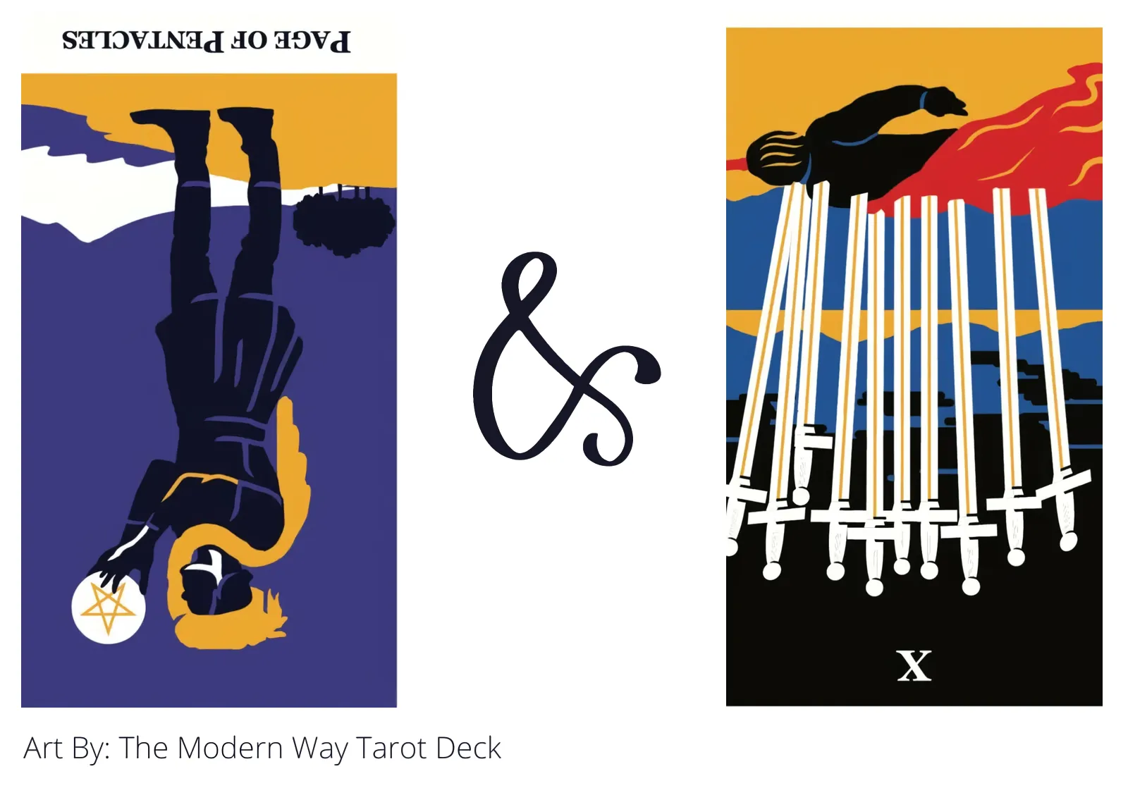 page of pentacles reversed and ten of swords reversed tarot cards together