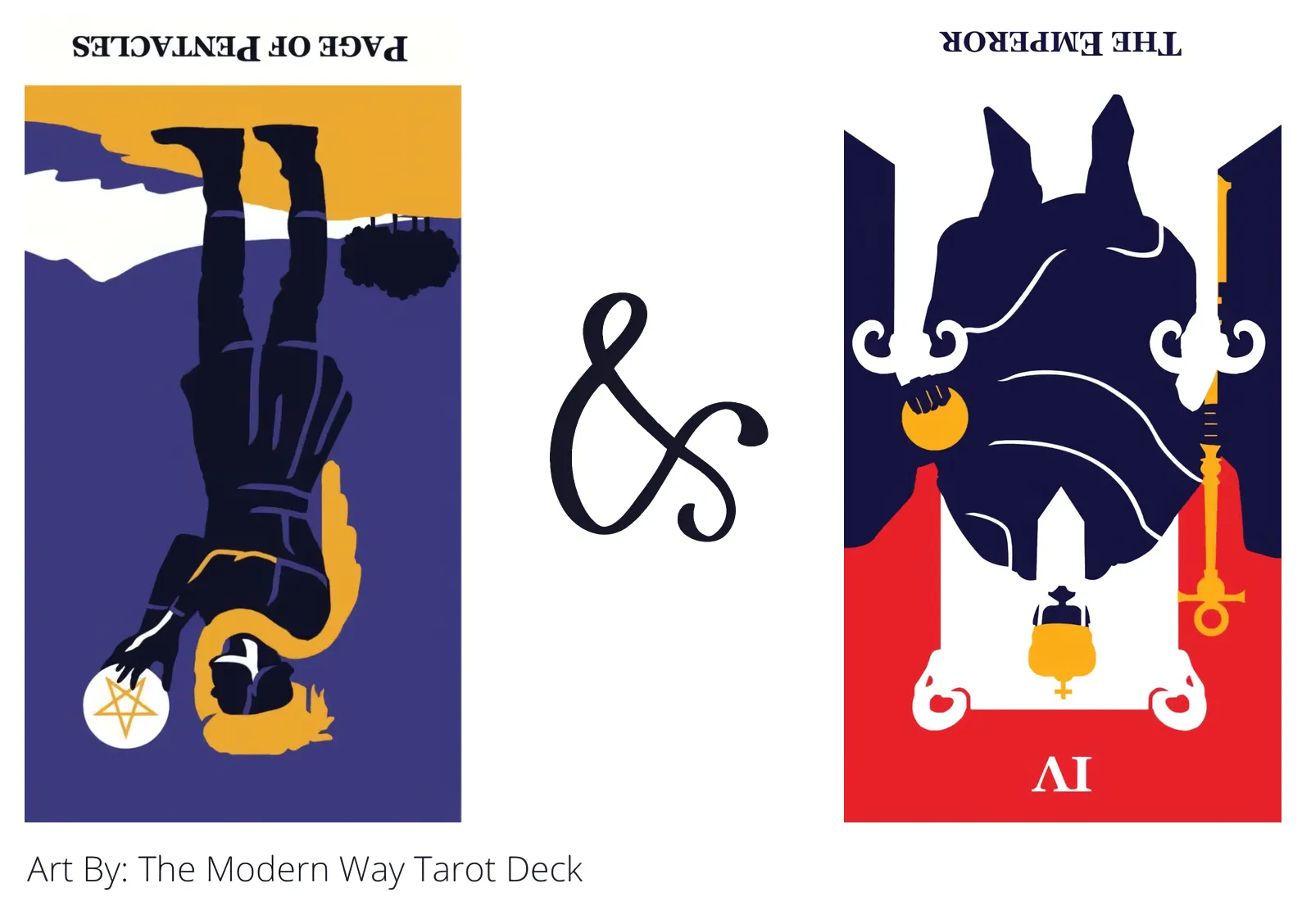 page of pentacles reversed and the emperor reversed tarot cards together