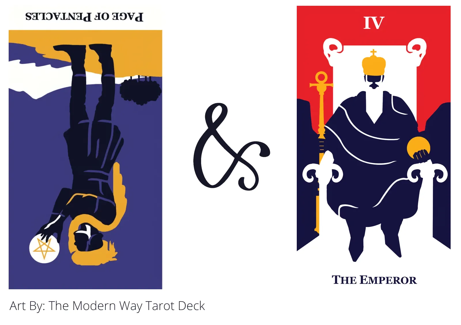 page of pentacles reversed and the emperor tarot cards together