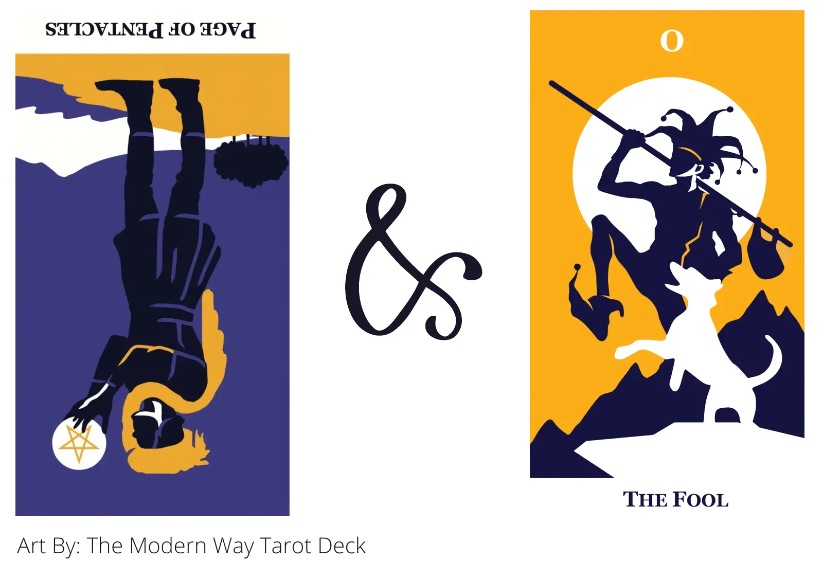 page of pentacles reversed and the fool tarot cards together
