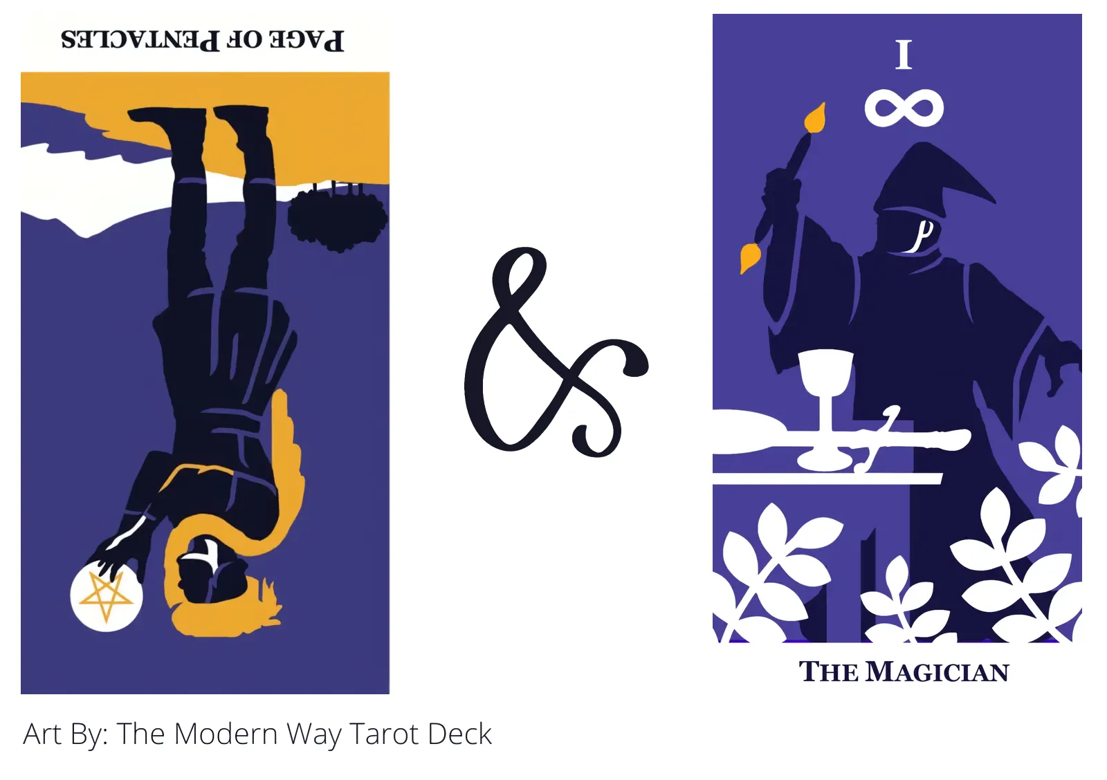 page of pentacles reversed and the magician tarot cards together