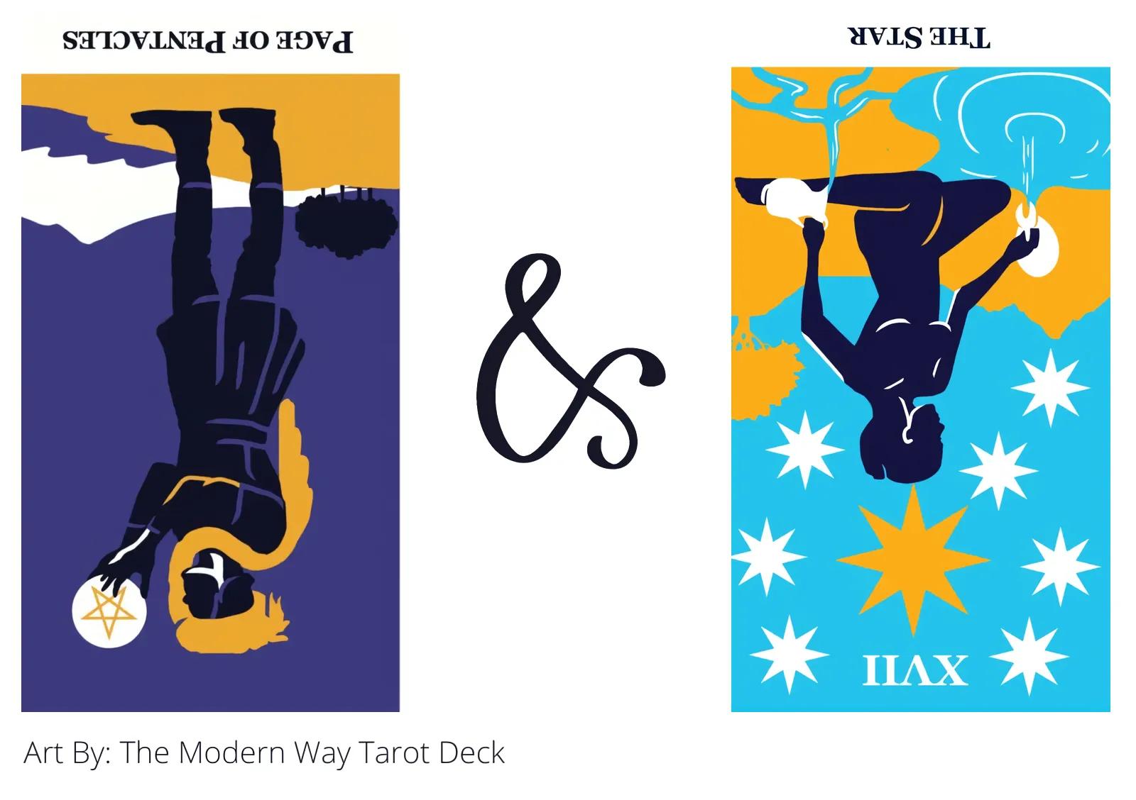 page of pentacles reversed and the star reversed tarot cards together