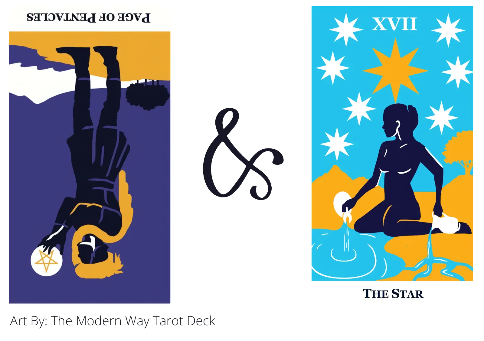 page of pentacles reversed and the star tarot cards together
