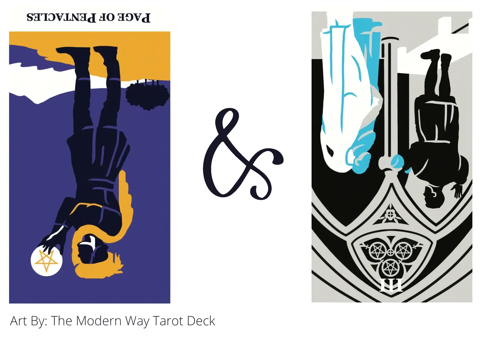 page of pentacles reversed and three of pentacles reversed tarot cards together