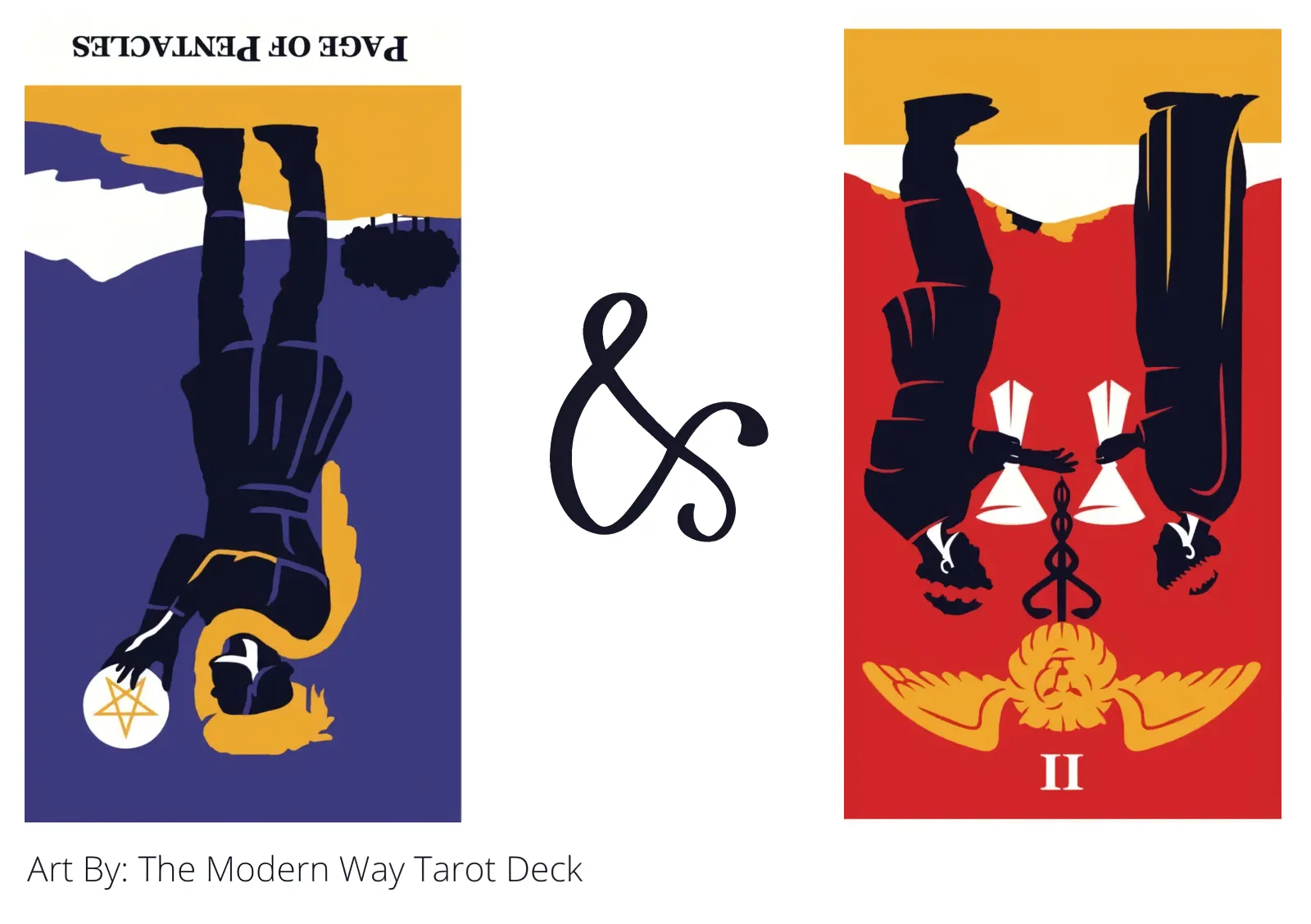 page of pentacles reversed and two of cups reversed tarot cards together