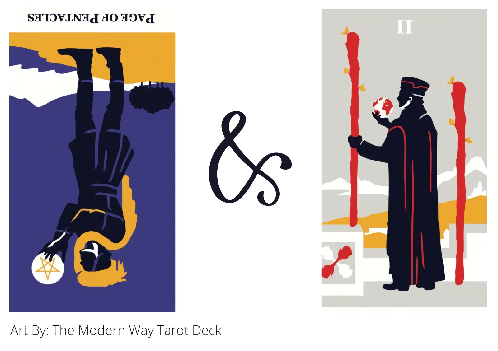 page of pentacles reversed and two of wands tarot cards together