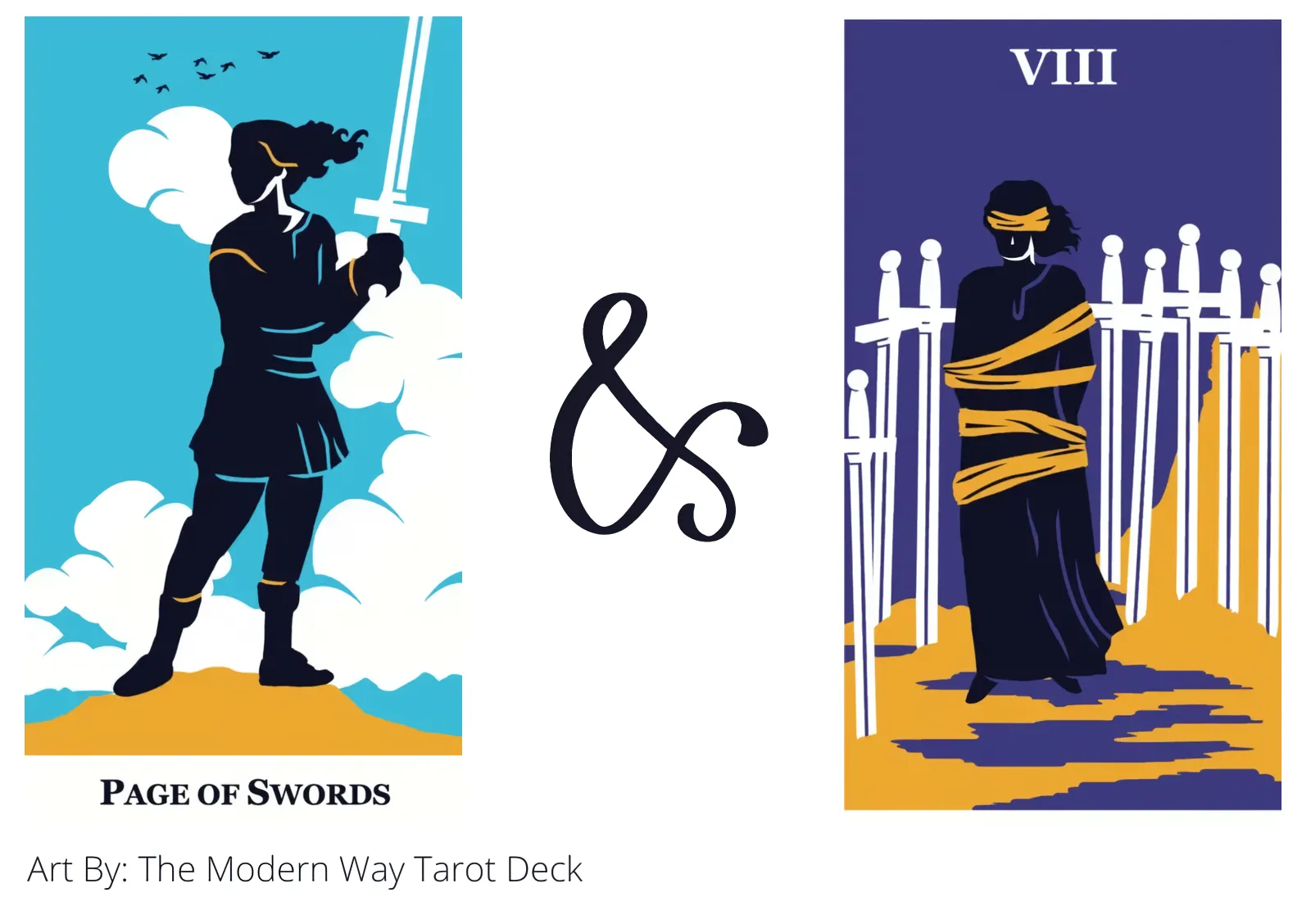 page of swords and eight of swords tarot cards together
