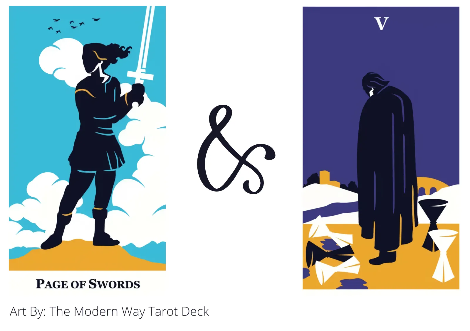 page of swords and five of cups tarot cards together