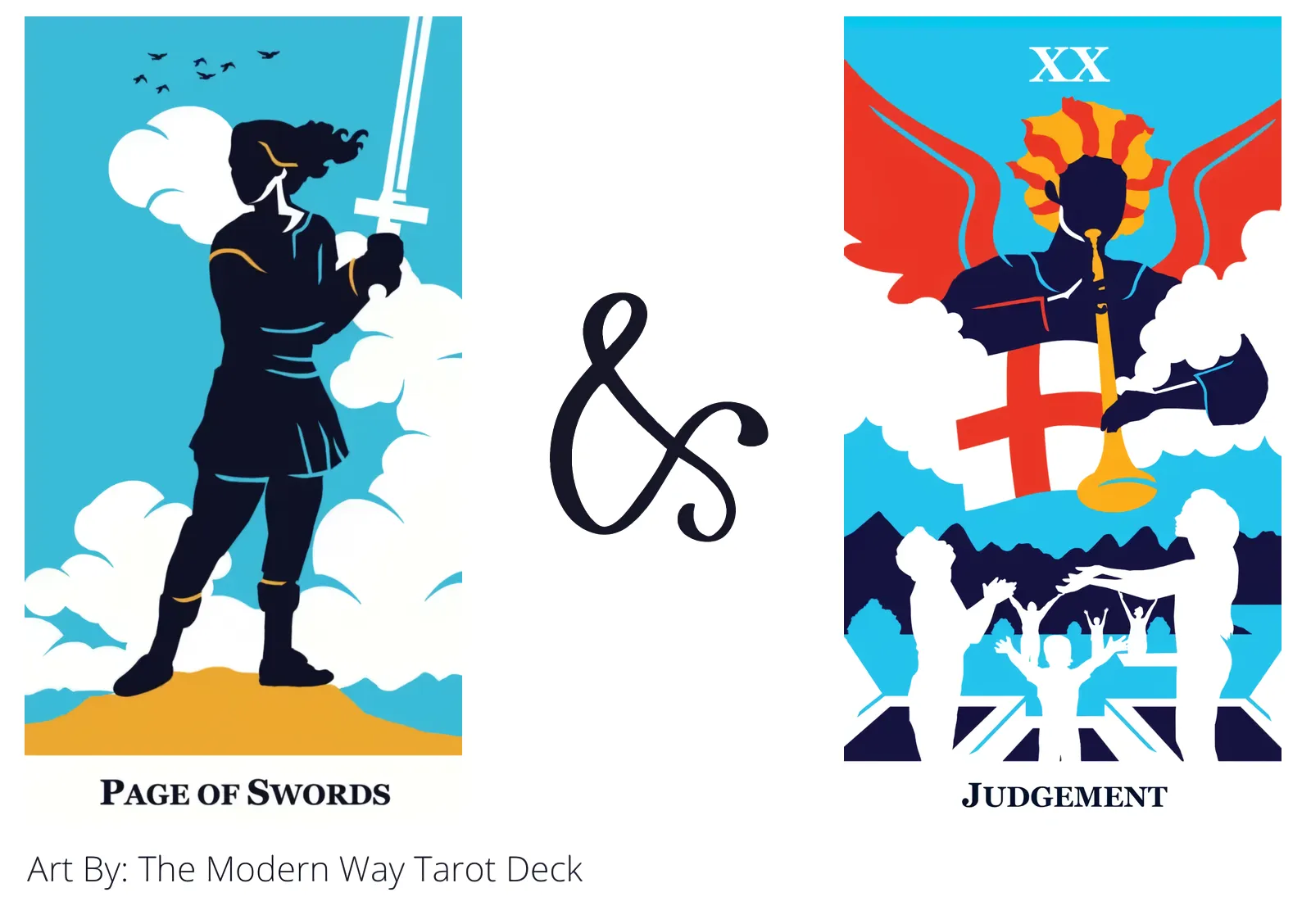 page of swords and judgement tarot cards together