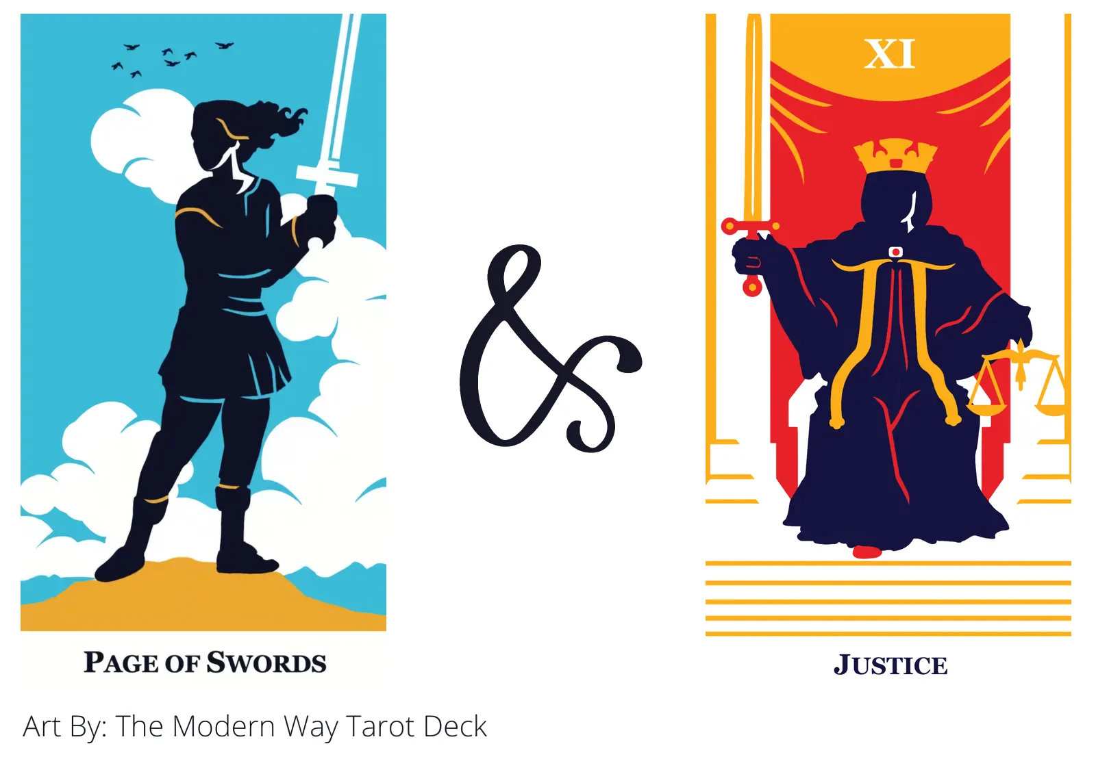 page of swords and justice tarot cards together
