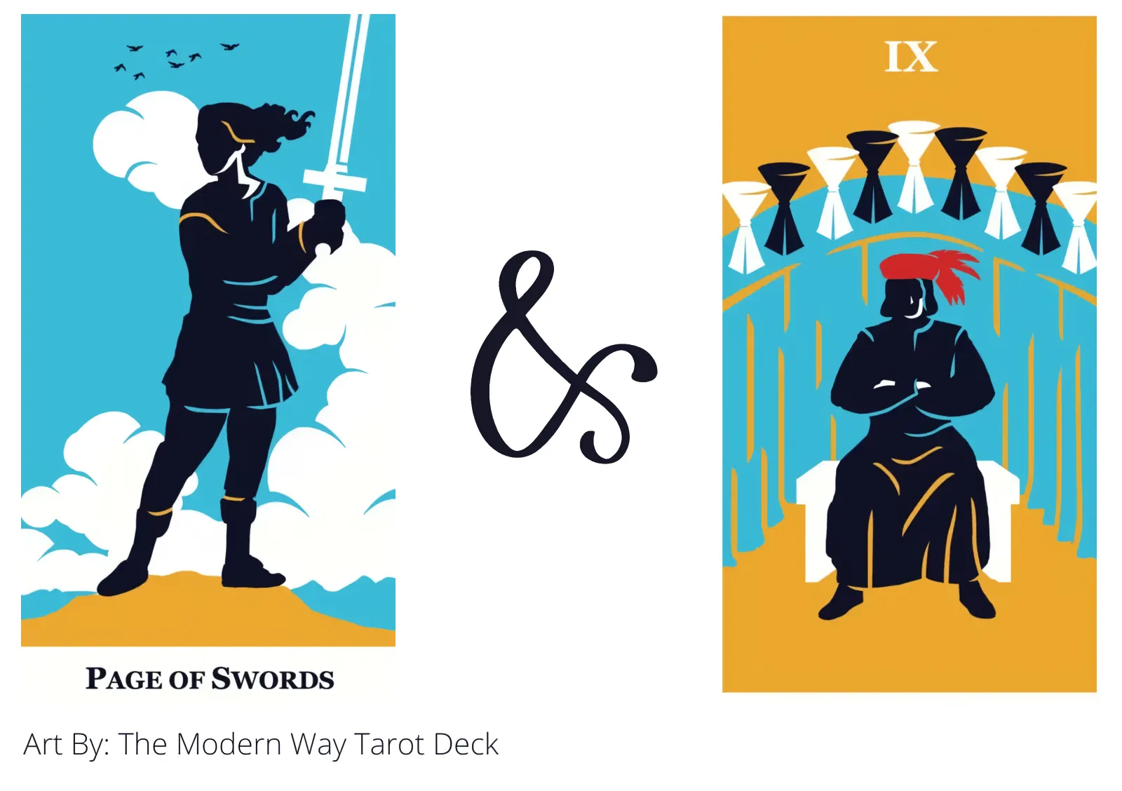 page of swords and nine of cups tarot cards together