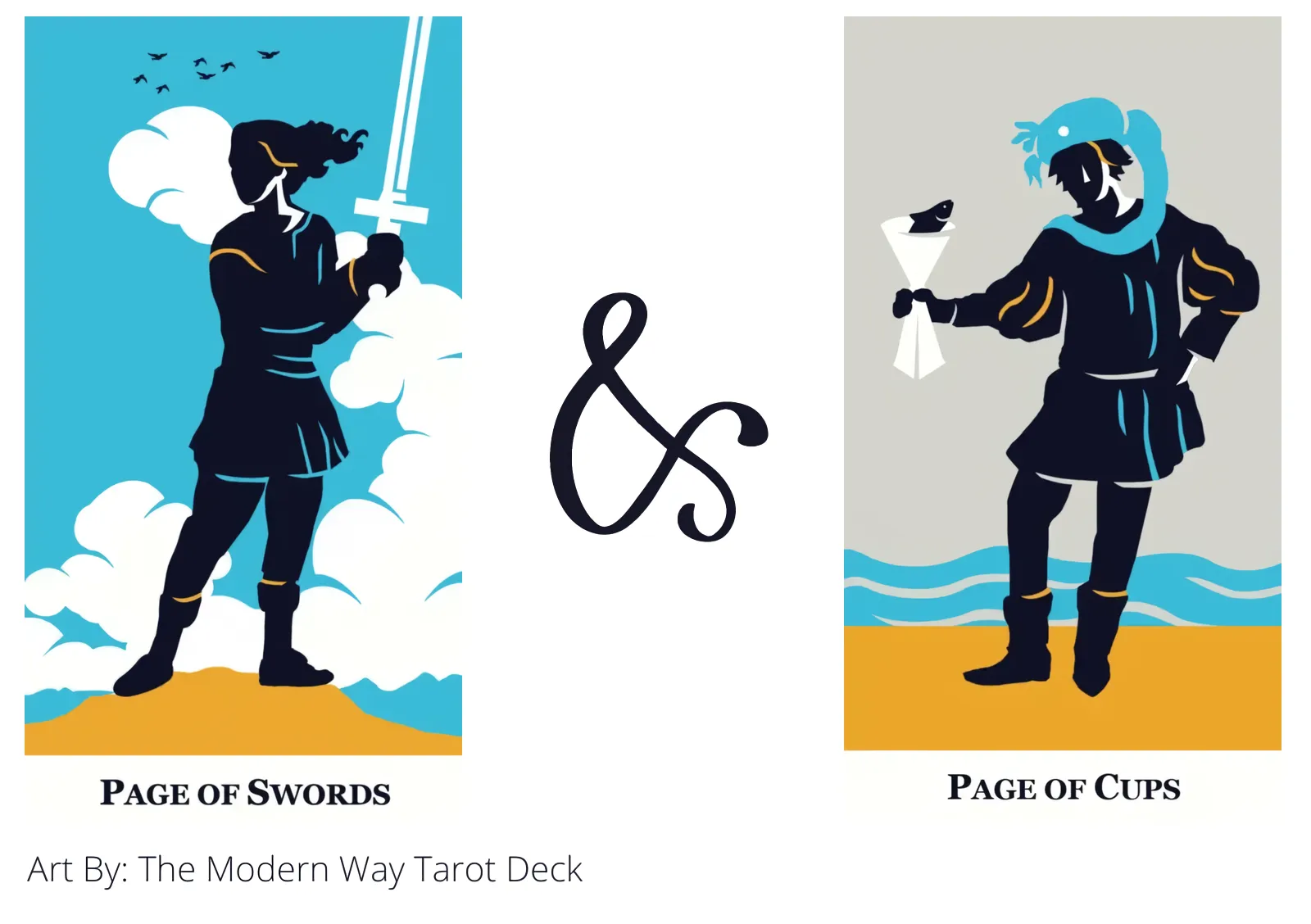page of swords and page of cups tarot cards together