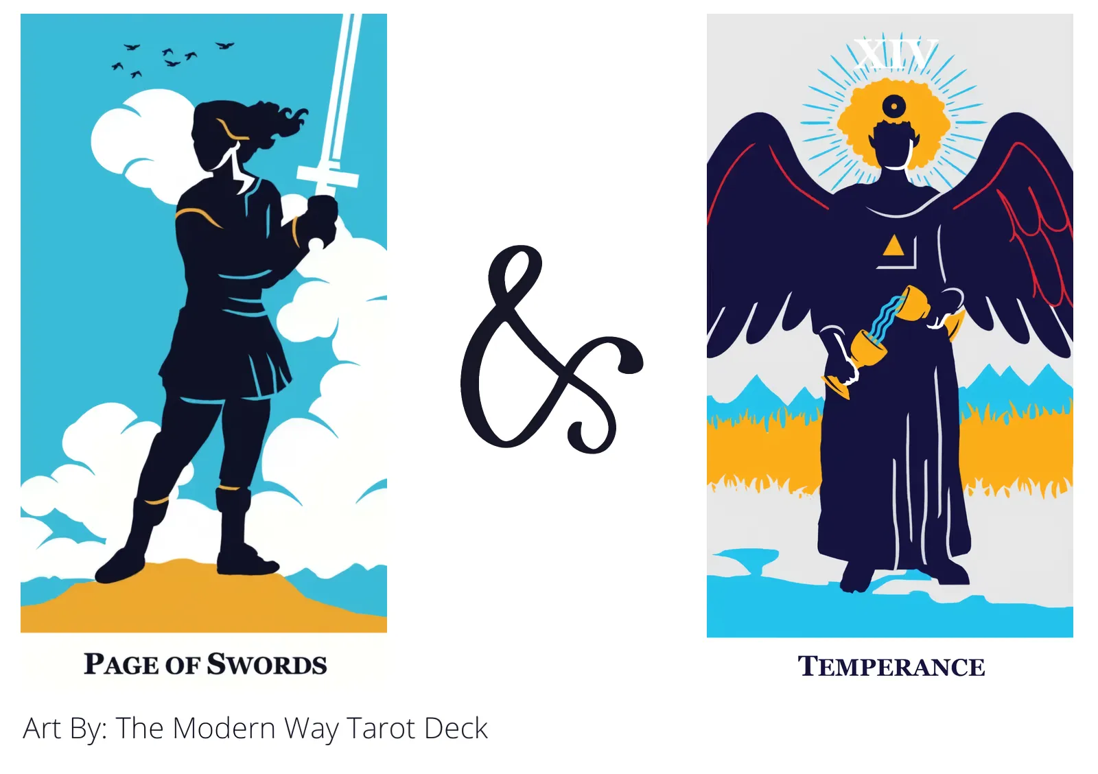 page of swords and temperance tarot cards together